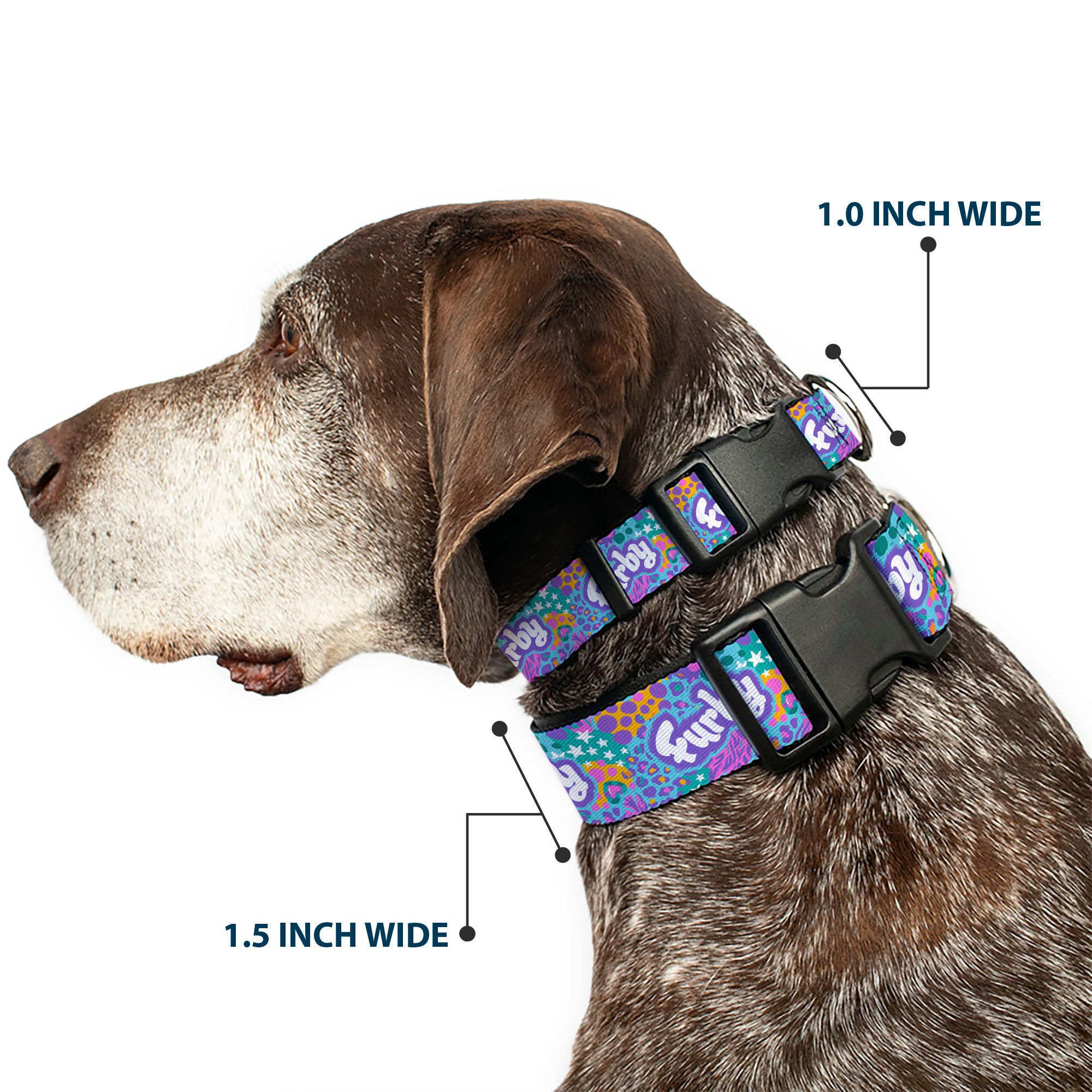 Plastic Clip Collar - FURBY Title Logo and Fur Prints Collage Multi Color/White