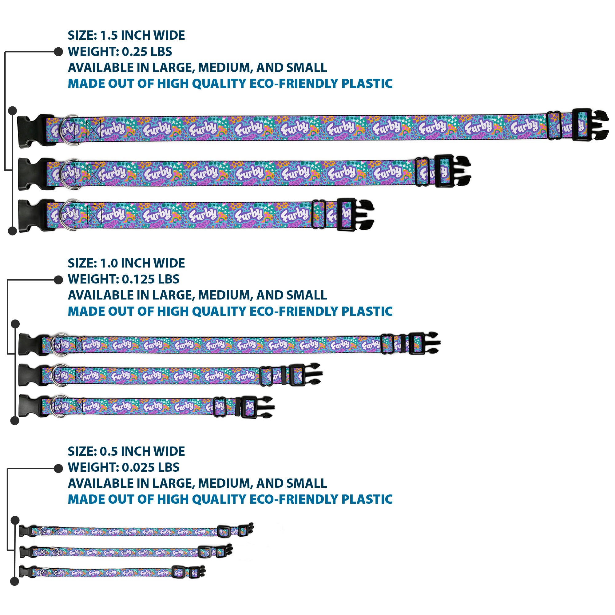 Plastic Clip Collar - FURBY Title Logo and Fur Prints Collage Multi Color/White Plastic Clip Collars Furby