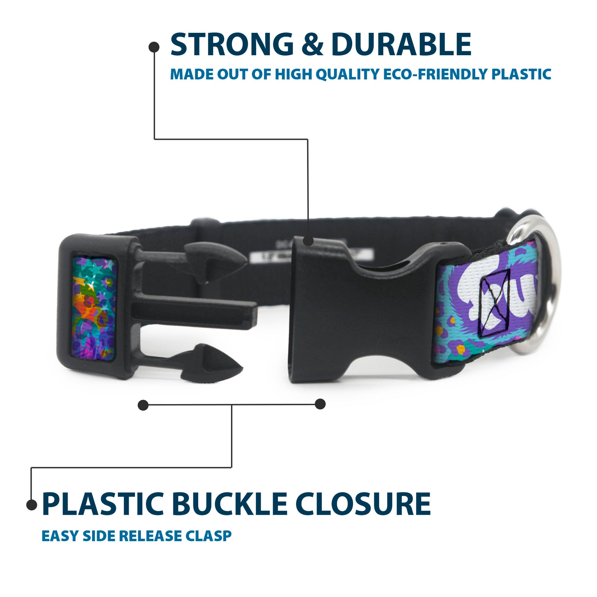 Plastic Clip Collar - FURBY Title Logo and Fur Prints Collage Multi Color/White Plastic Clip Collars Furby