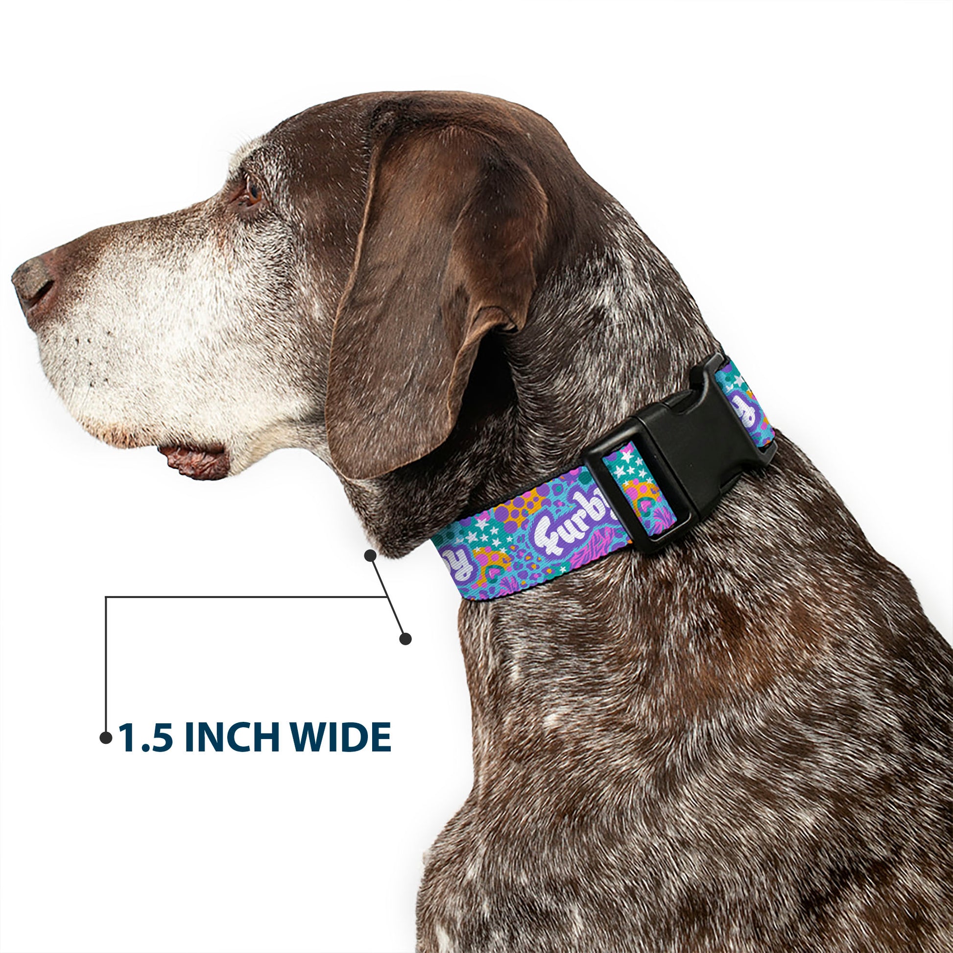 Plastic Clip Collar - FURBY Title Logo and Fur Prints Collage Multi Color/White Plastic Clip Collars Furby