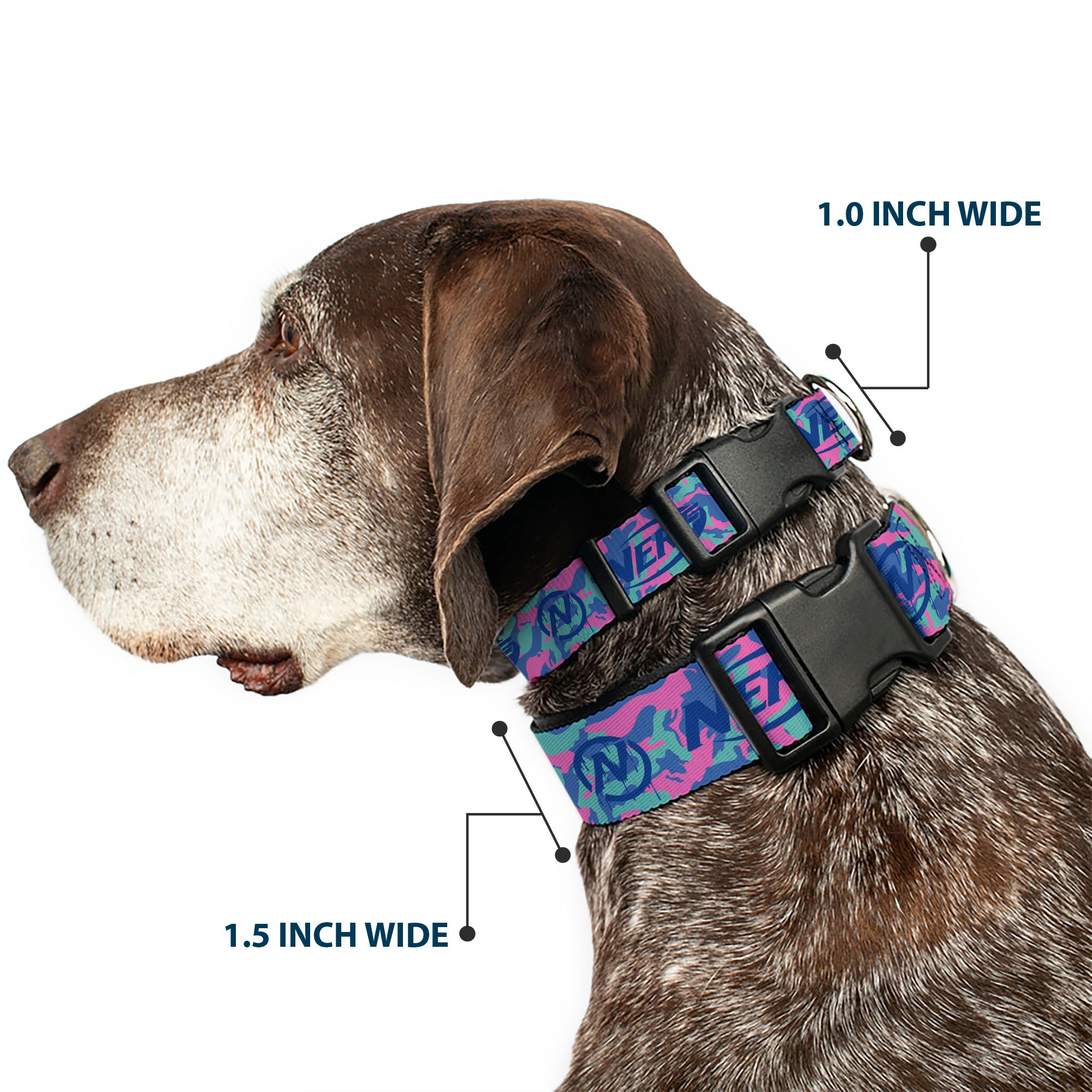 Plastic Clip Collar - NERF Logo and Icon Camo Blues/Pinks Plastic Clip Collars Nerf