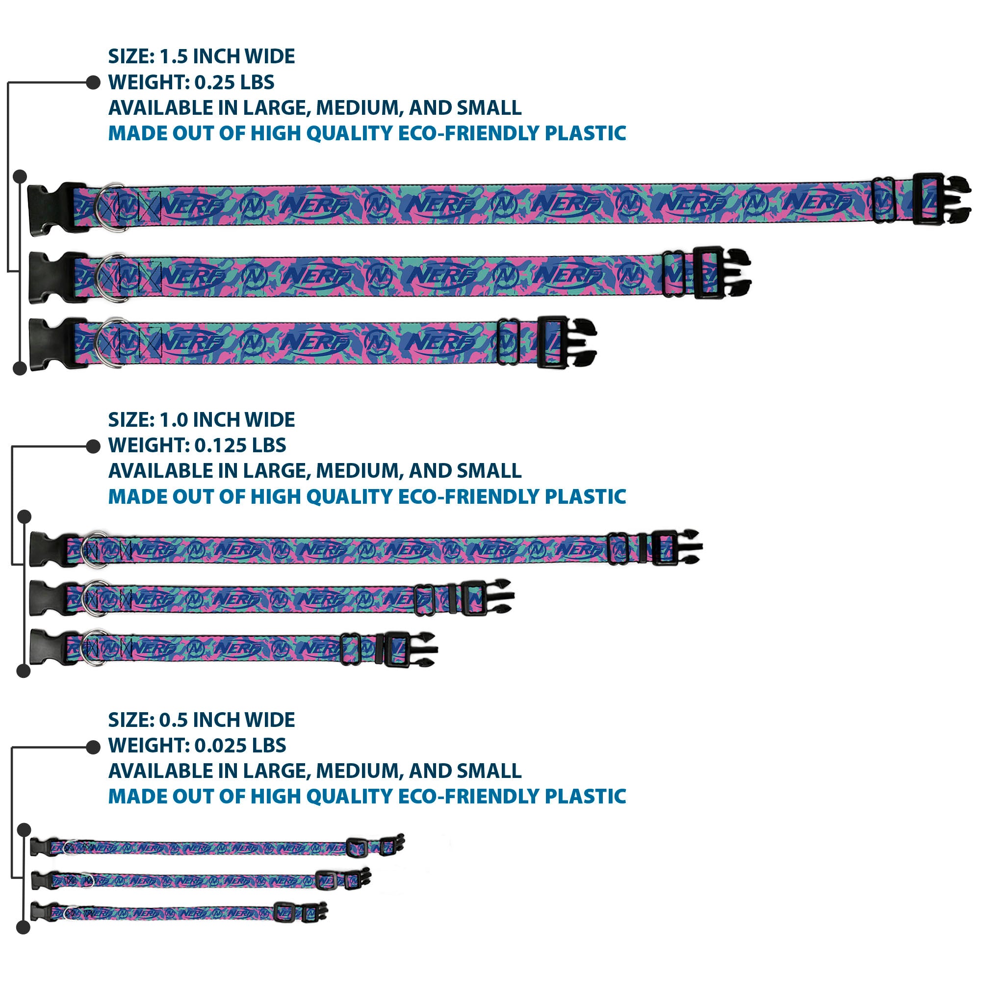 Plastic Clip Collar - NERF Logo and Icon Camo Blues/Pinks Plastic Clip Collars Nerf