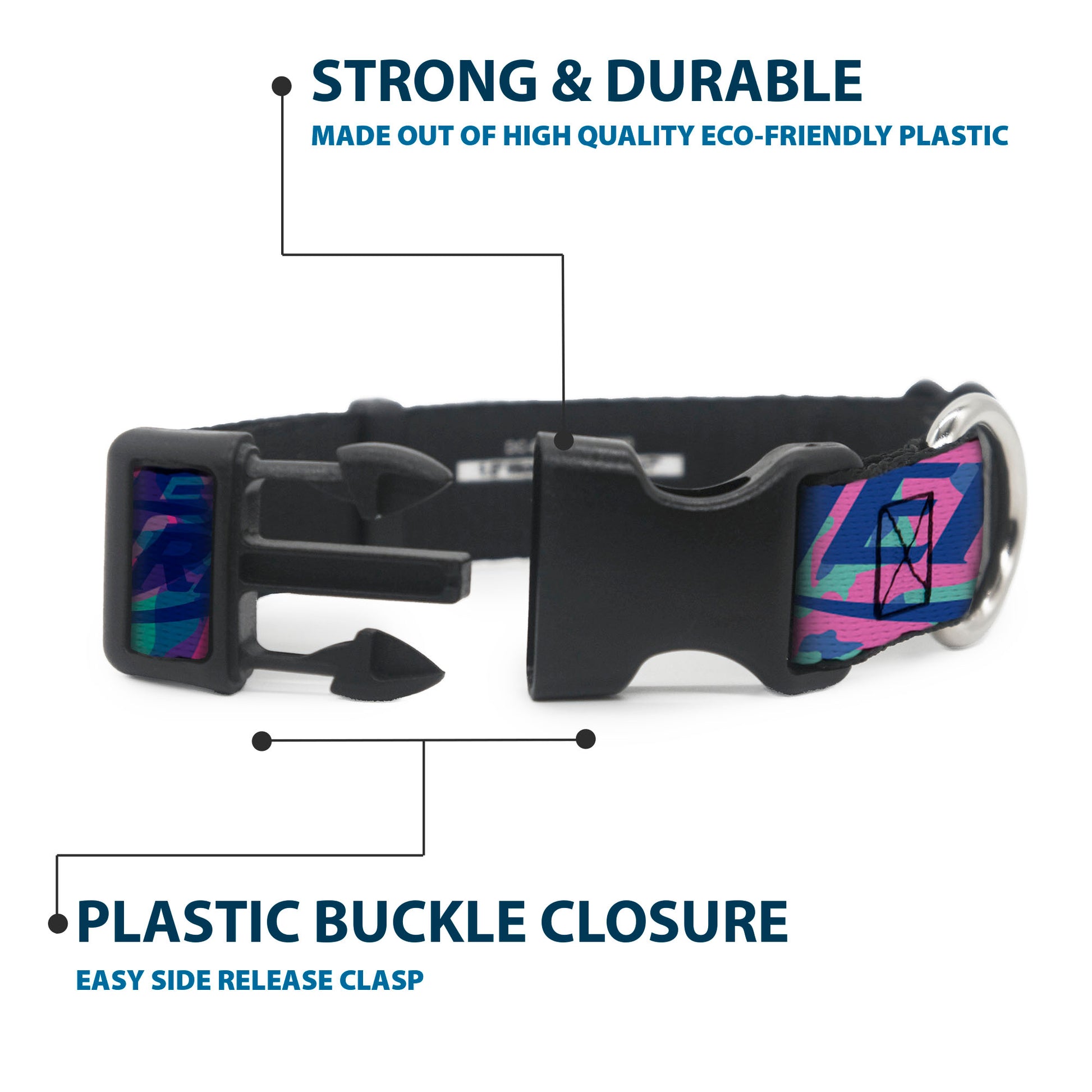 Plastic Clip Collar - NERF Logo and Icon Camo Blues/Pinks Plastic Clip Collars Nerf