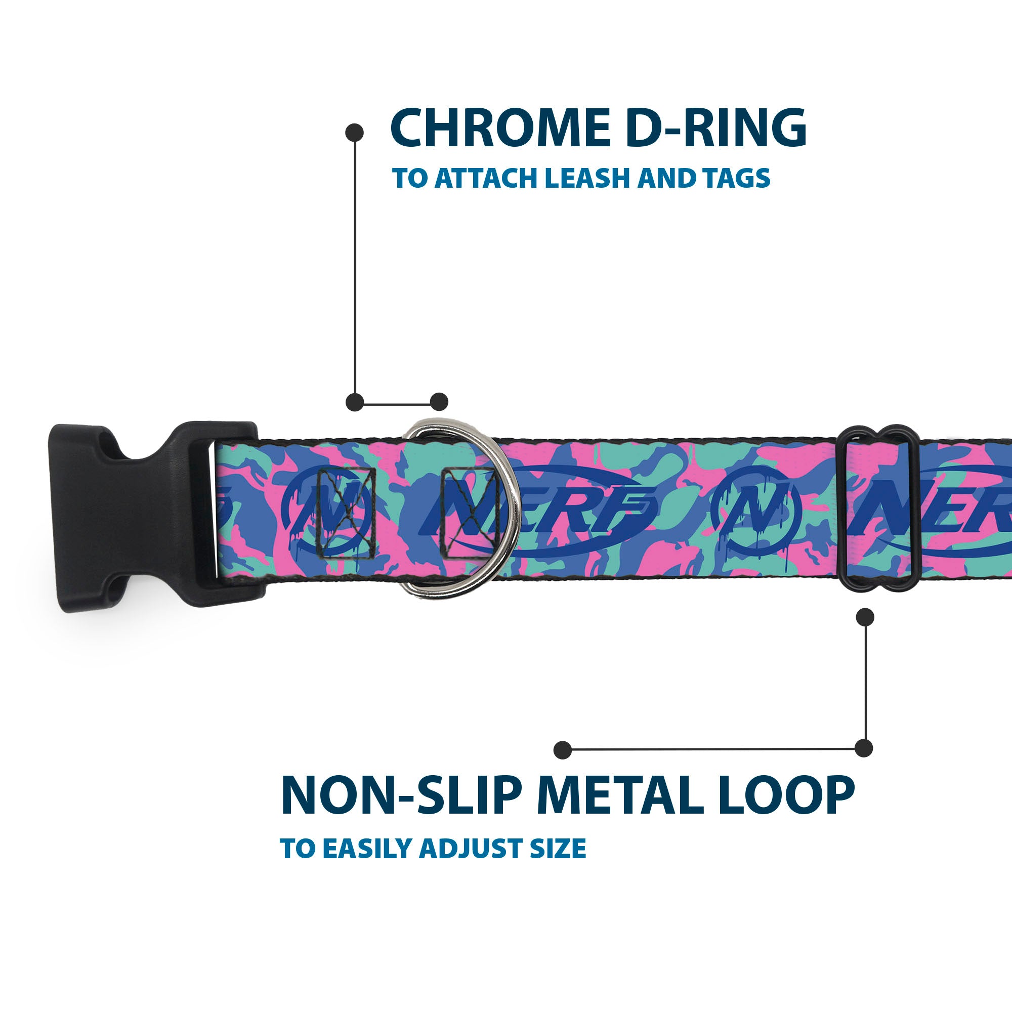 Plastic Clip Collar - NERF Logo and Icon Camo Blues/Pinks Plastic Clip Collars Nerf