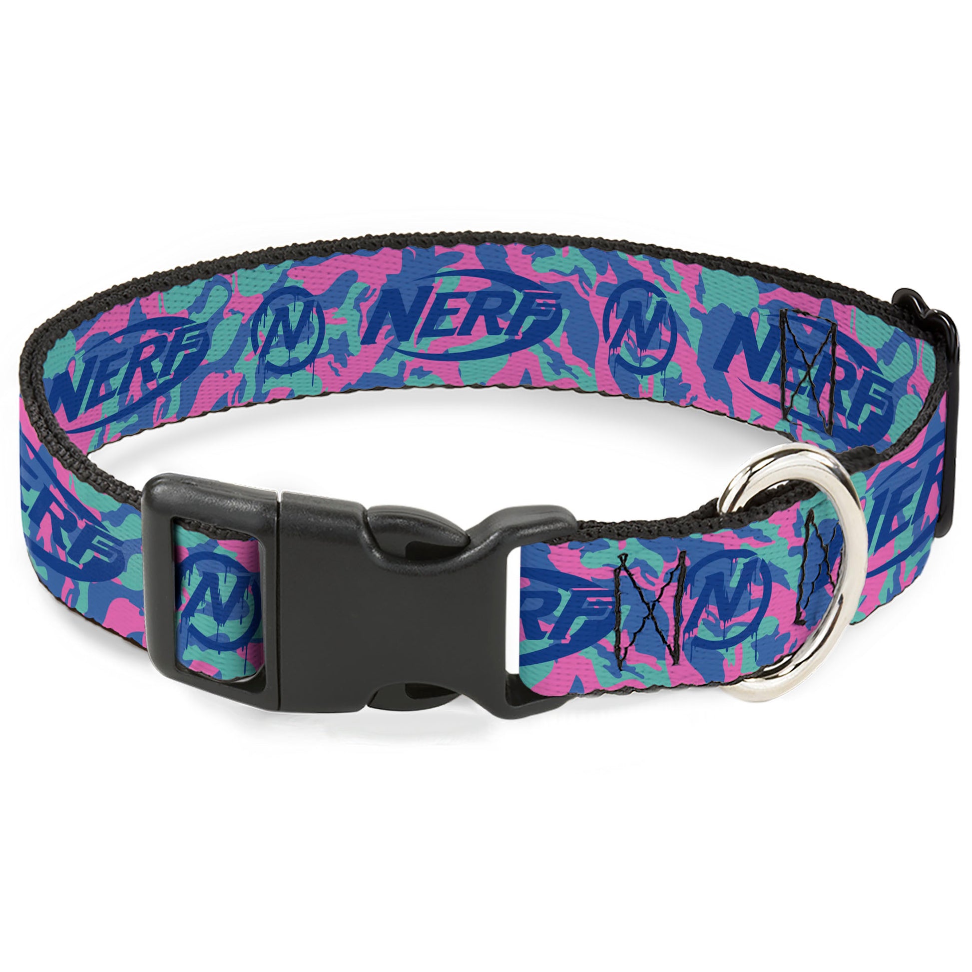 Plastic Clip Collar - NERF Logo and Icon Camo Blues/Pinks Plastic Clip Collars Nerf