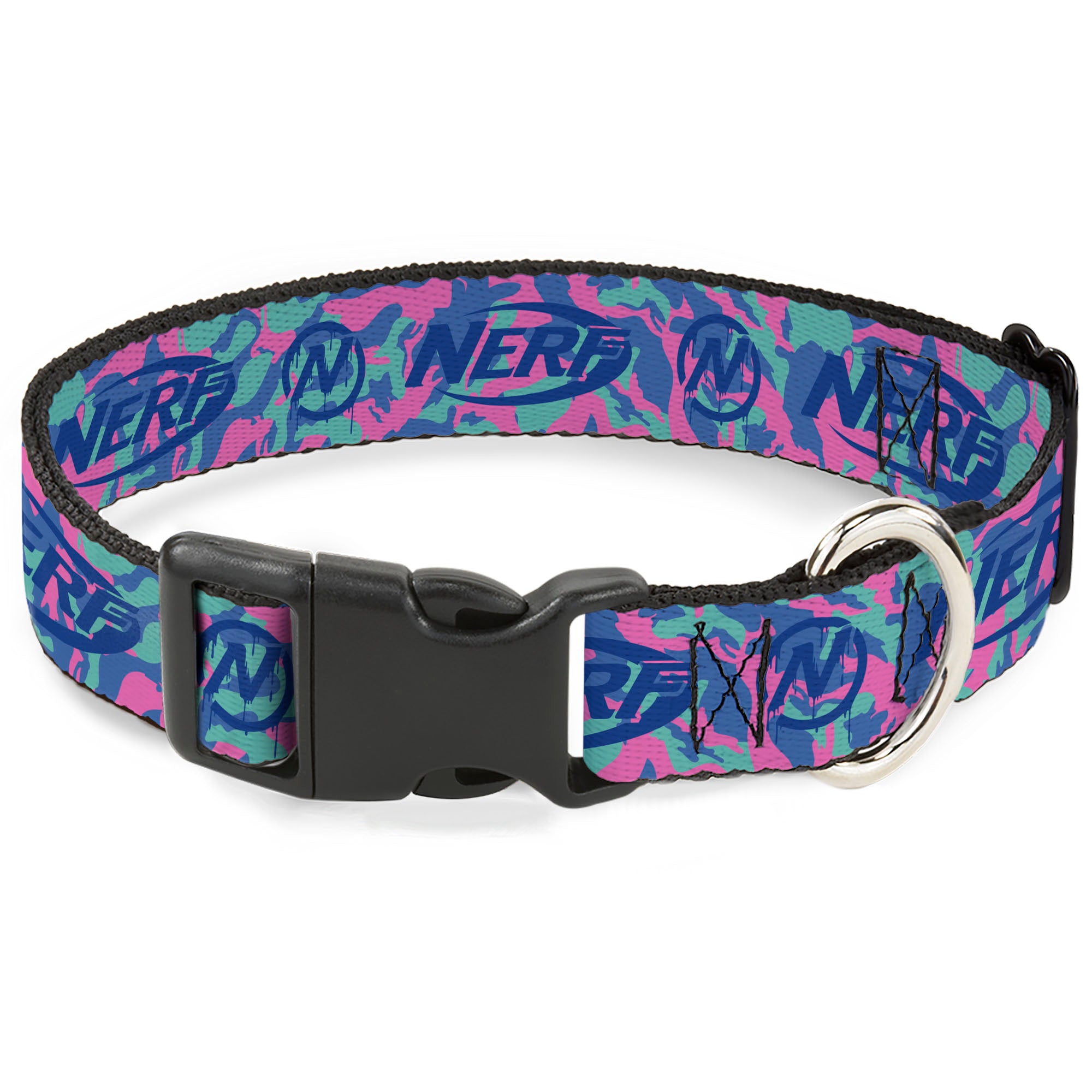 Plastic Clip Collar - NERF Logo and Icon Camo Blues/Pinks Plastic Clip Collars Nerf