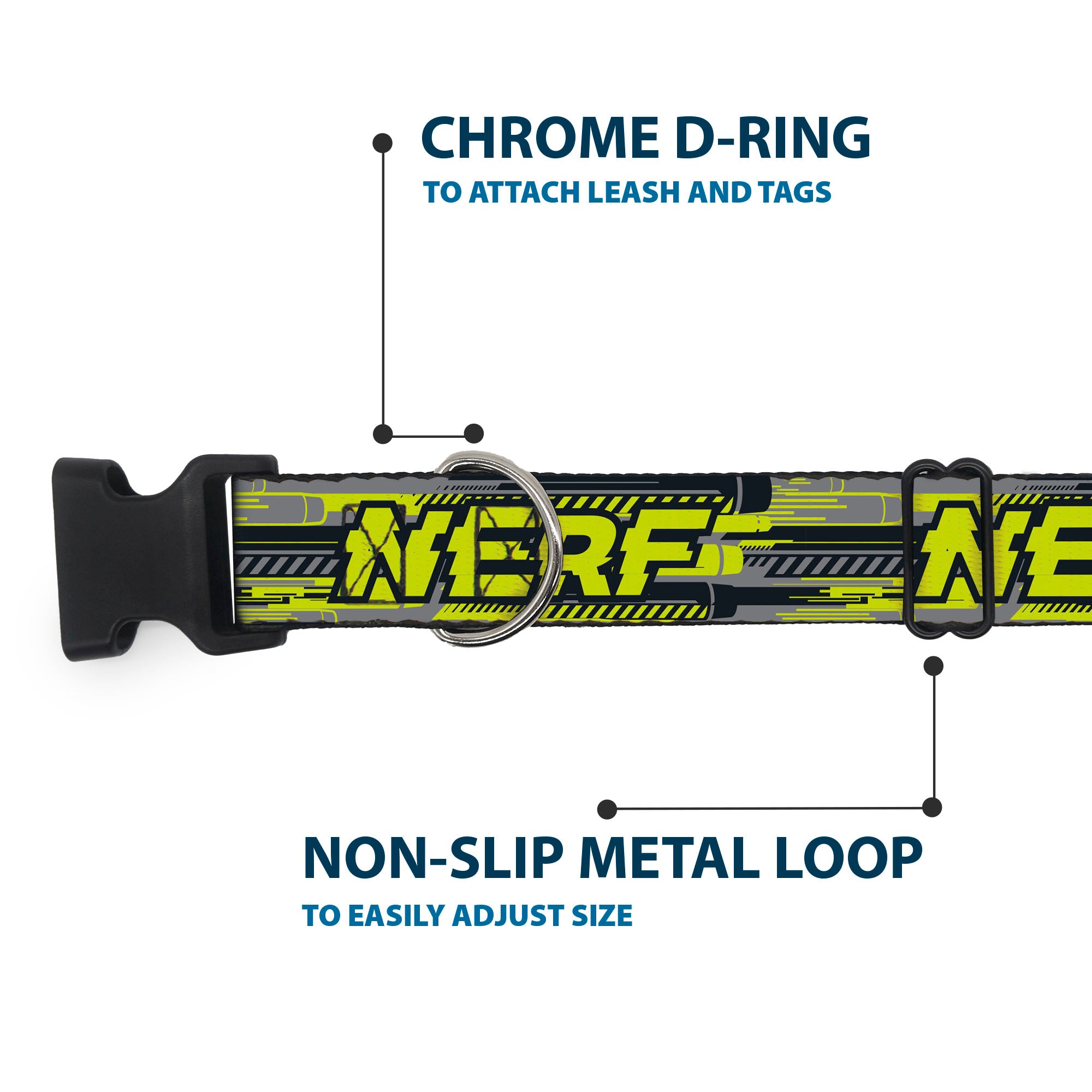 Plastic Clip Collar - NERF Text Glitch Logo Gray/Yellow/Black Plastic Clip Collars Nerf