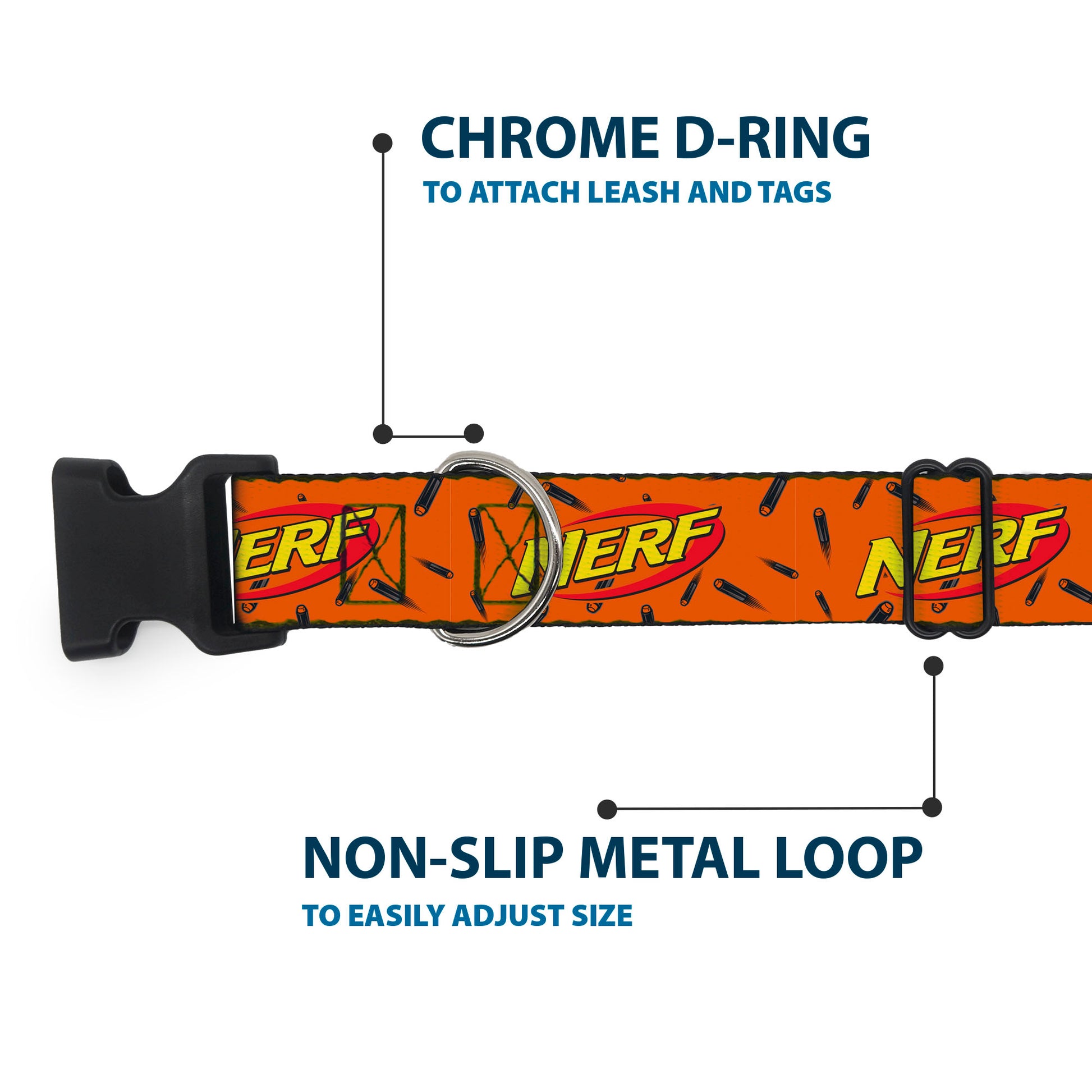 Plastic Clip Collar - NERF Logo Darts Scattered Orange/Black Plastic Clip Collars Nerf