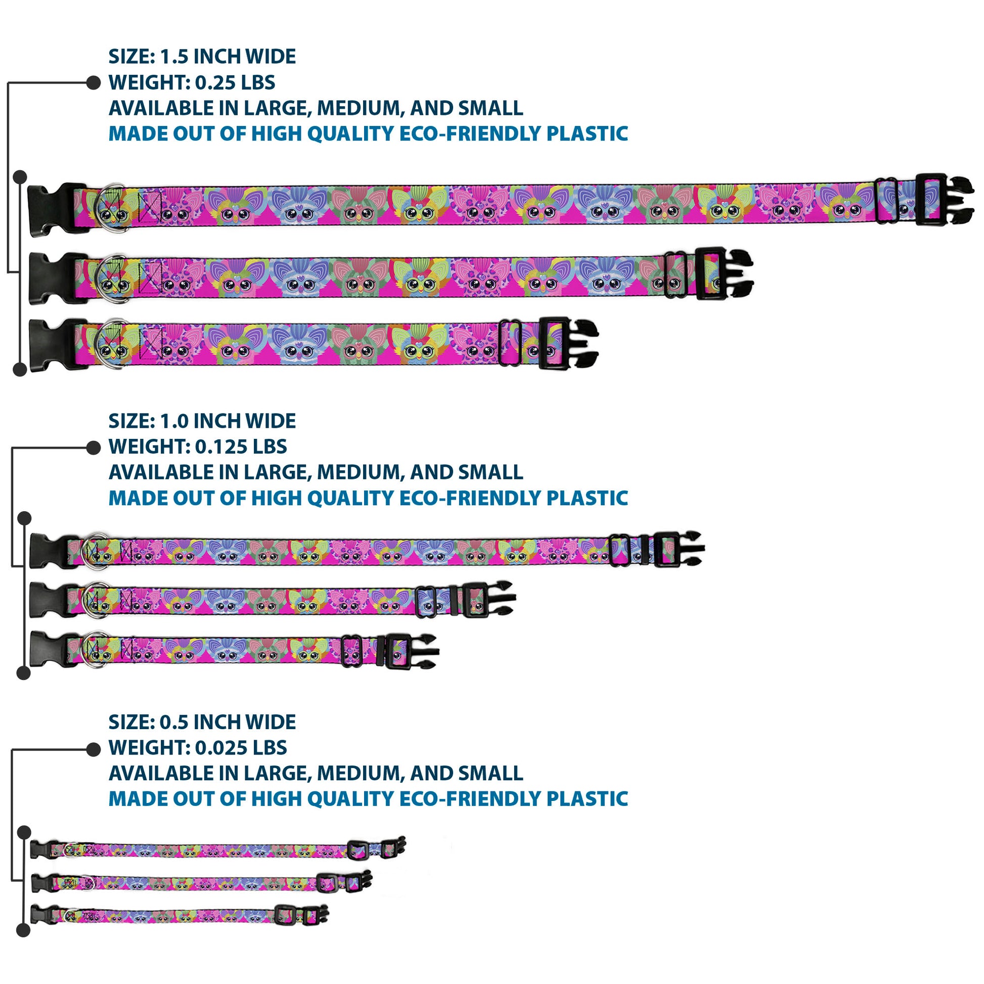Plastic Clip Collar - Furby Five Furblets Faces Pink Plastic Clip Collars Furby
