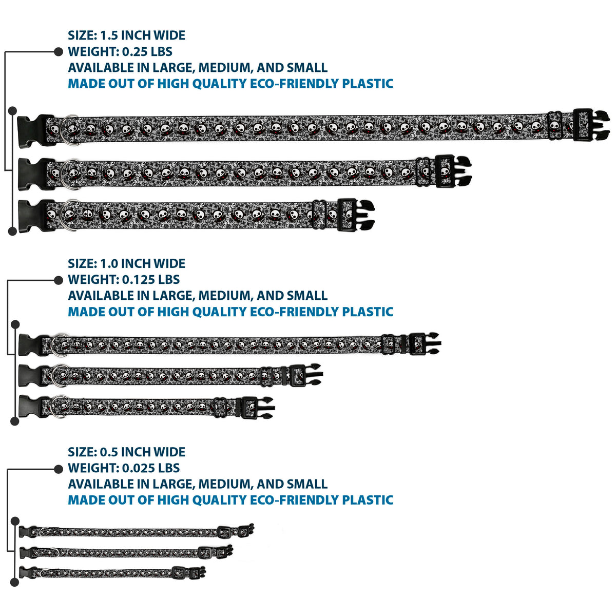 Plastic Clip Collar - Skelanimals Diego Pose Lace Print White/Black Dog Collars Plastic Clip Side Release Skelanimals