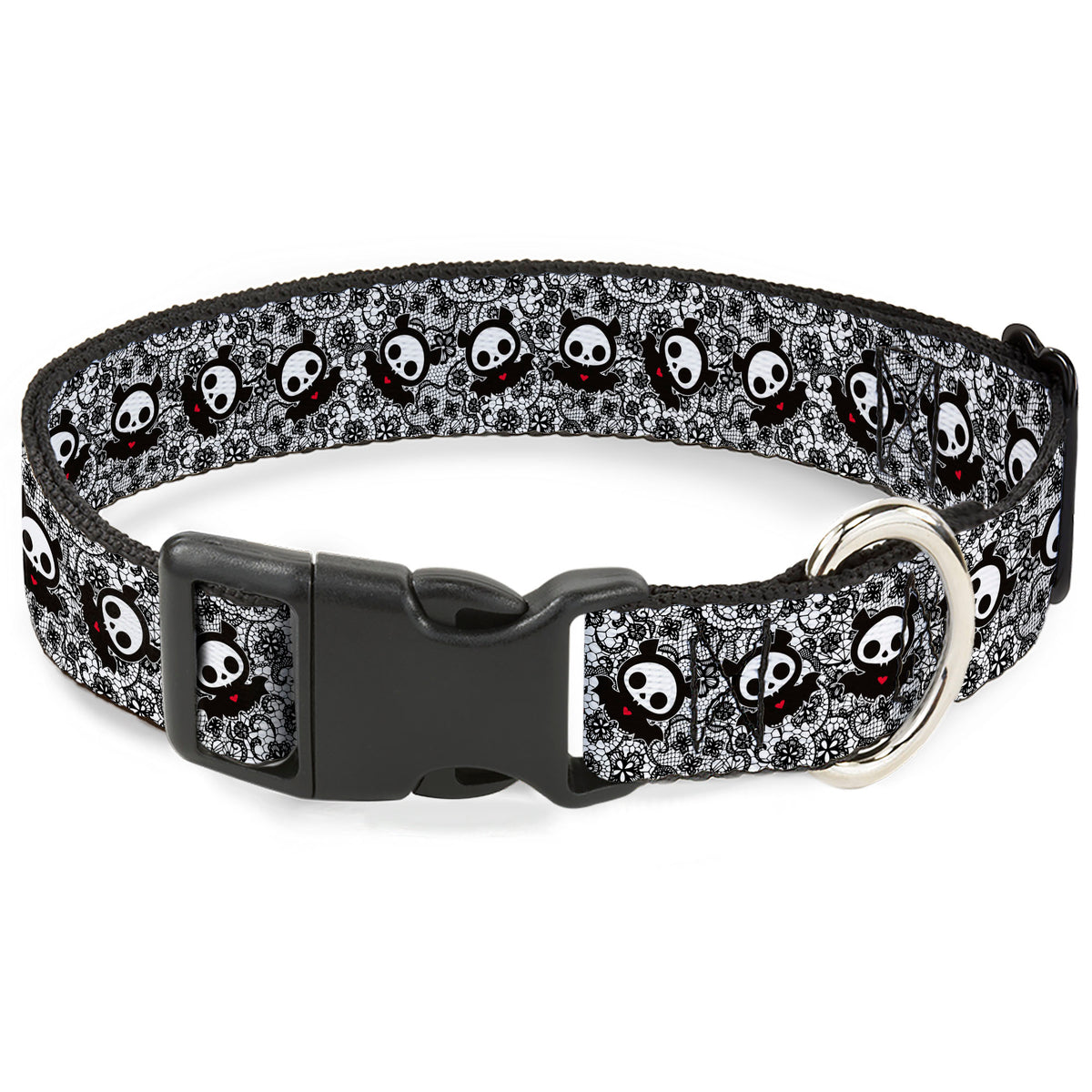 Plastic Clip Collar - Skelanimals Diego Pose Lace Print White/Black Dog Collars Plastic Clip Side Release Skelanimals