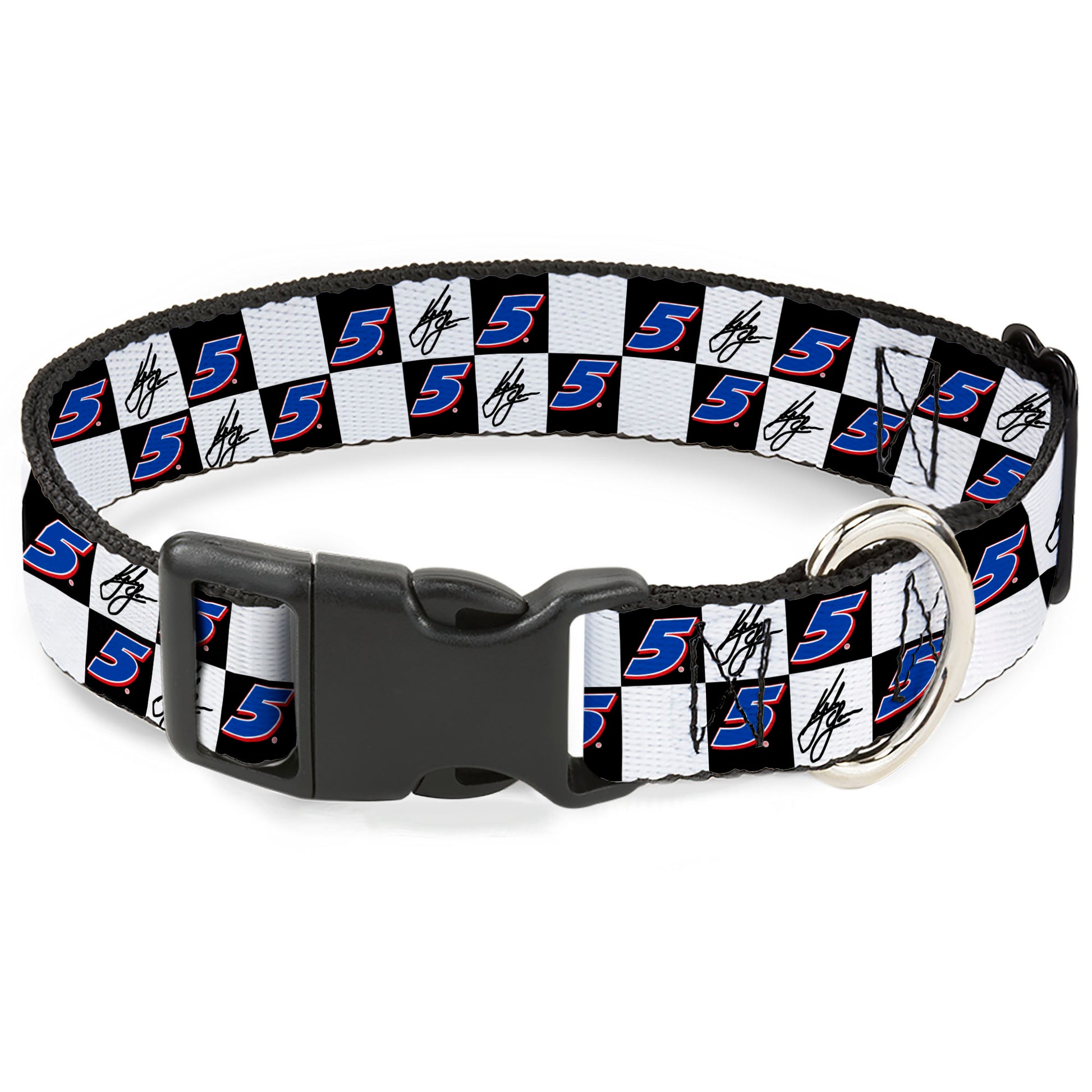 Plastic Clip Collar - Kyle Larson Autograph and #5 Checker Logo Black/White/Blue/Red Plastic Clip Collars Hendrick Motorsports