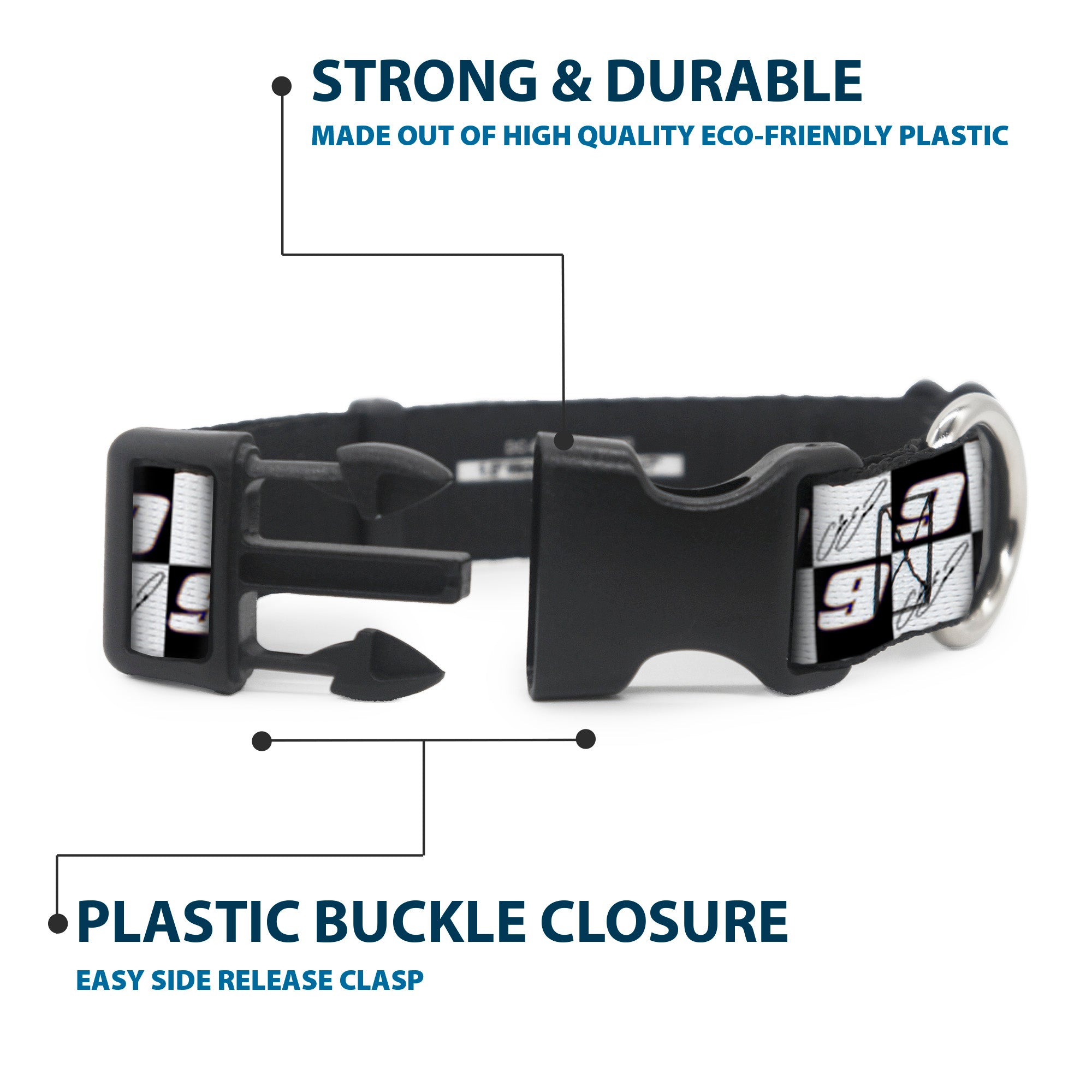 Plastic Clip Collar - Chase Elliott Autograph and #9 Checker Logo Black/White/Blue Plastic Clip Collars Hendrick Motorsports