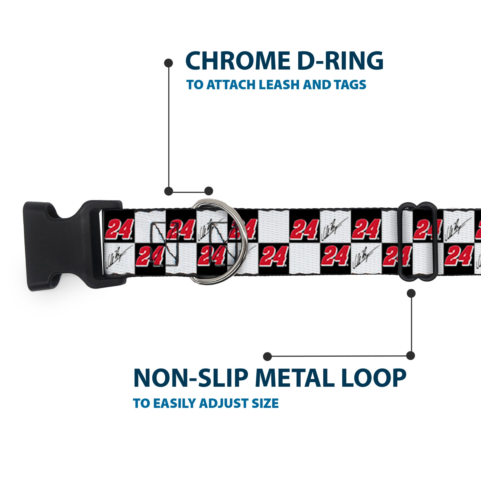 Plastic Clip Collar - William Byron Autograph and #24 Checker Logo Black/White/Red Plastic Clip Collars Hendrick Motorsports