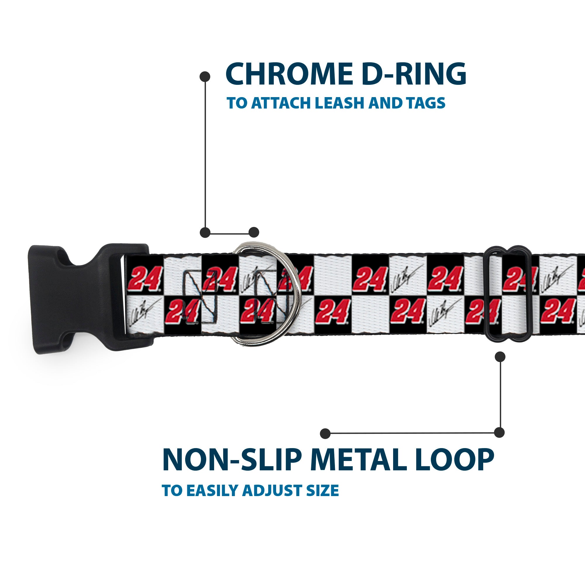 Plastic Clip Collar - William Byron Autograph and #24 Checker Logo Black/White/Red Plastic Clip Collars Hendrick Motorsports
