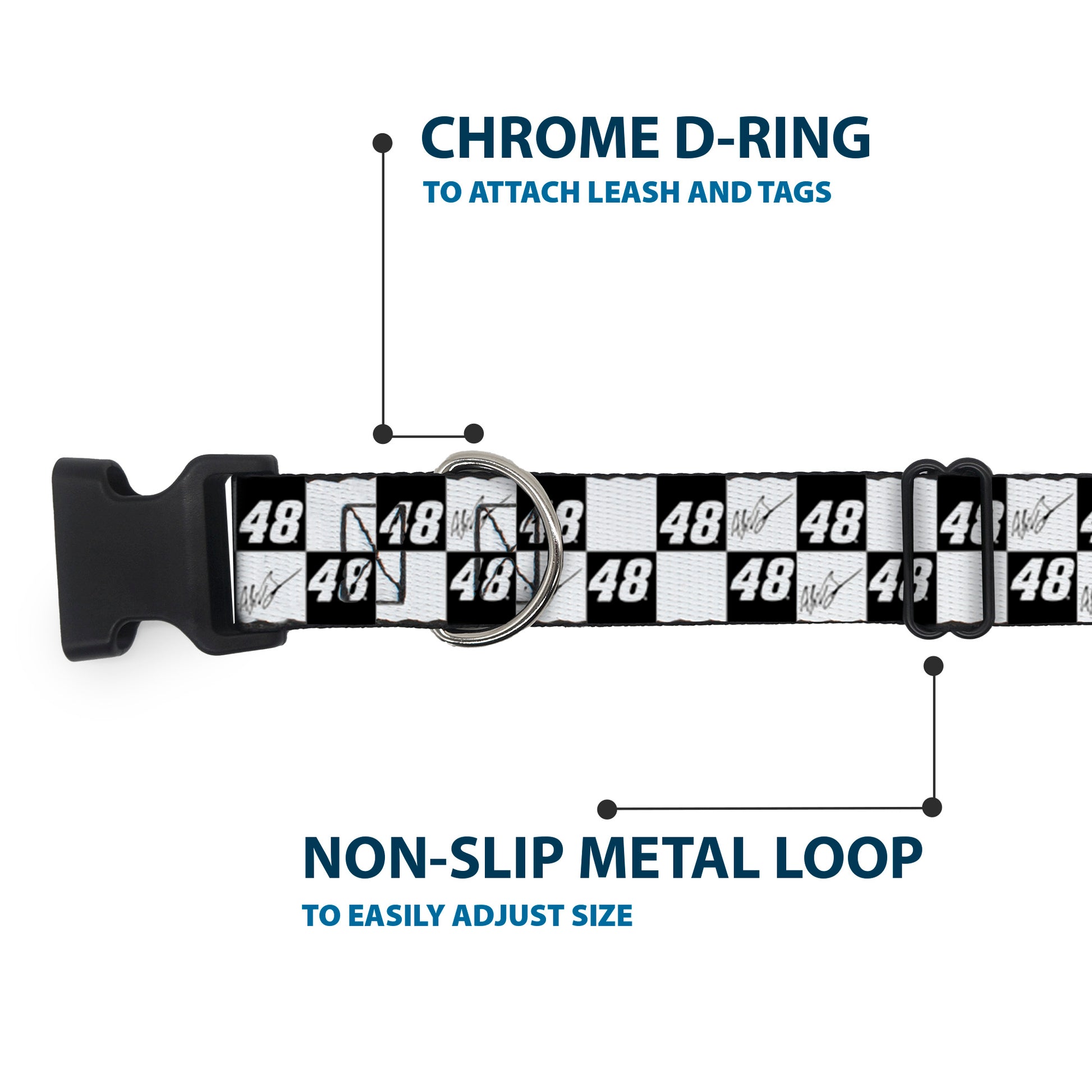 Plastic Clip Collar - Alex Bowman Autograph and #48 Checker Logo Black/White Plastic Clip Collars Hendrick Motorsports
