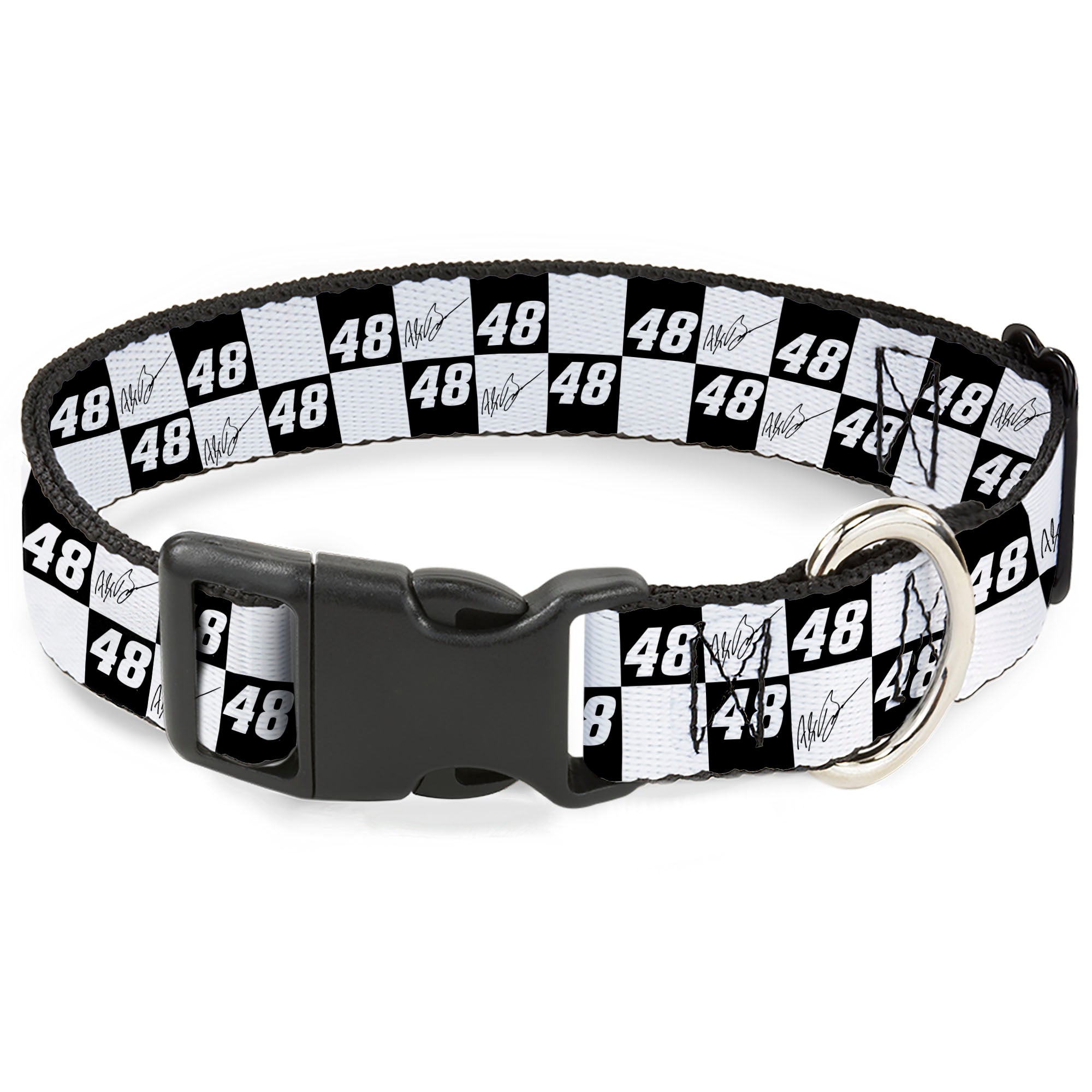 Plastic Clip Collar - Alex Bowman Autograph and #48 Checker Logo Black/White Plastic Clip Collars Hendrick Motorsports