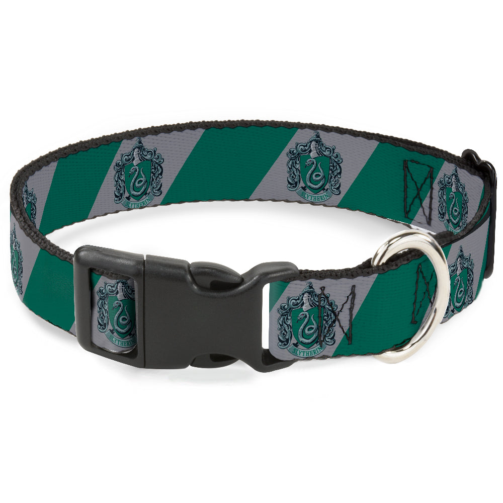 Plastic Clip Collar - SLYTHERIN Crest Diagonal Stripe Gray/Green Plastic Clip Collars Harry Potter
