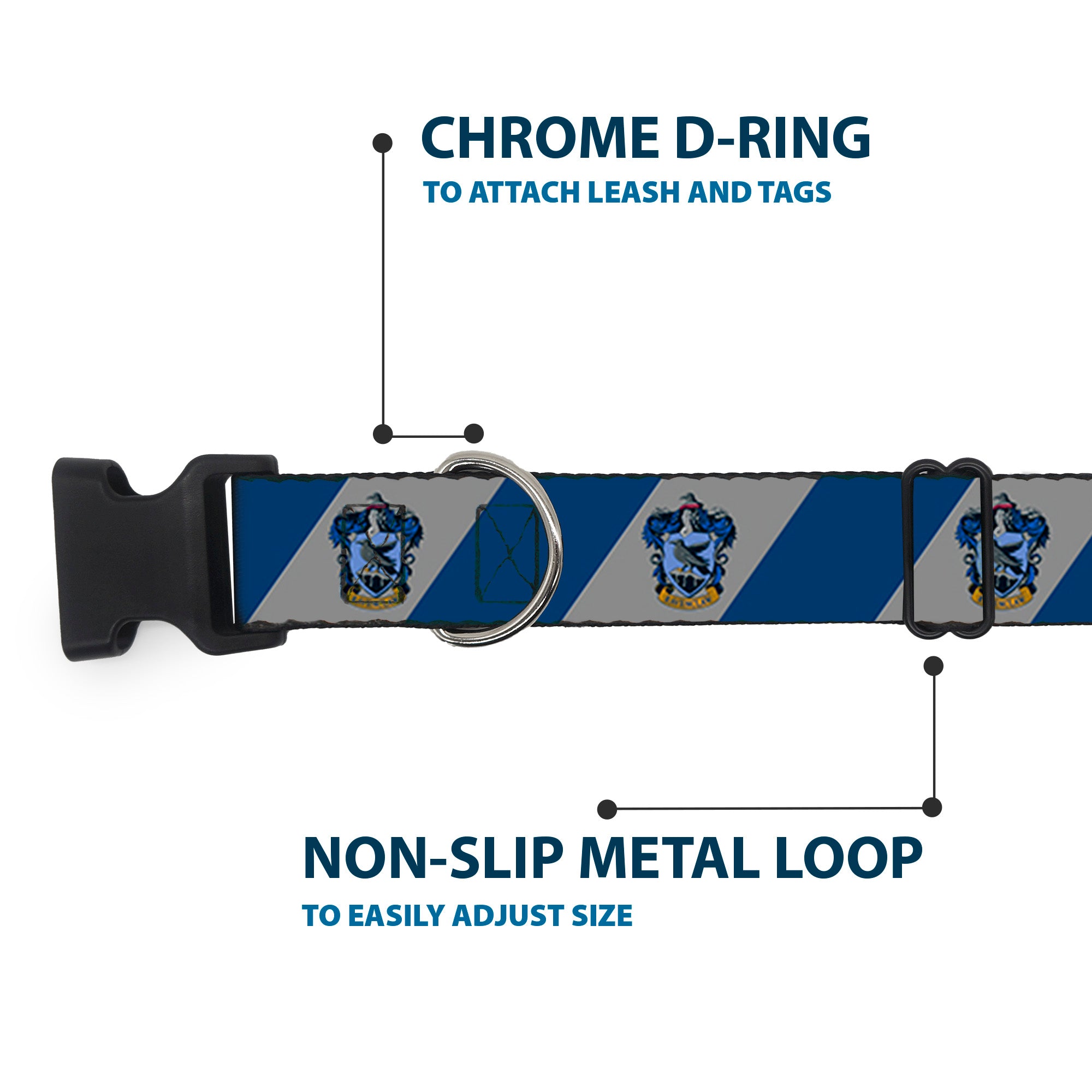 Plastic Clip Collar - RAVENCLAW Crest Diagonal Stripe Gray/Blue Plastic Clip Collars Harry Potter