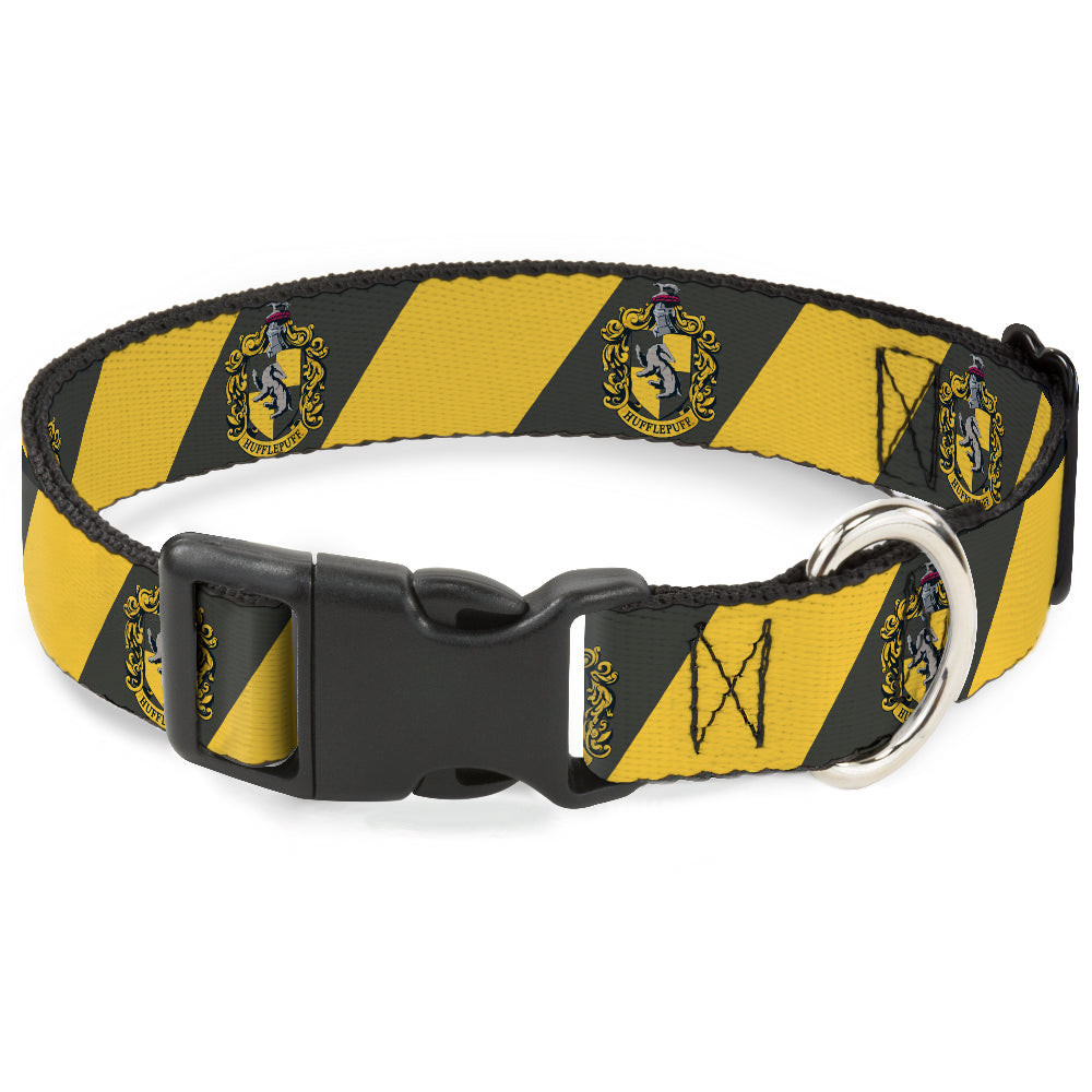 Plastic Clip Collar - HUFFLEPUFF Crest Diagonal Stripe Charcoal Gray/Yellow Plastic Clip Collars Harry Potter