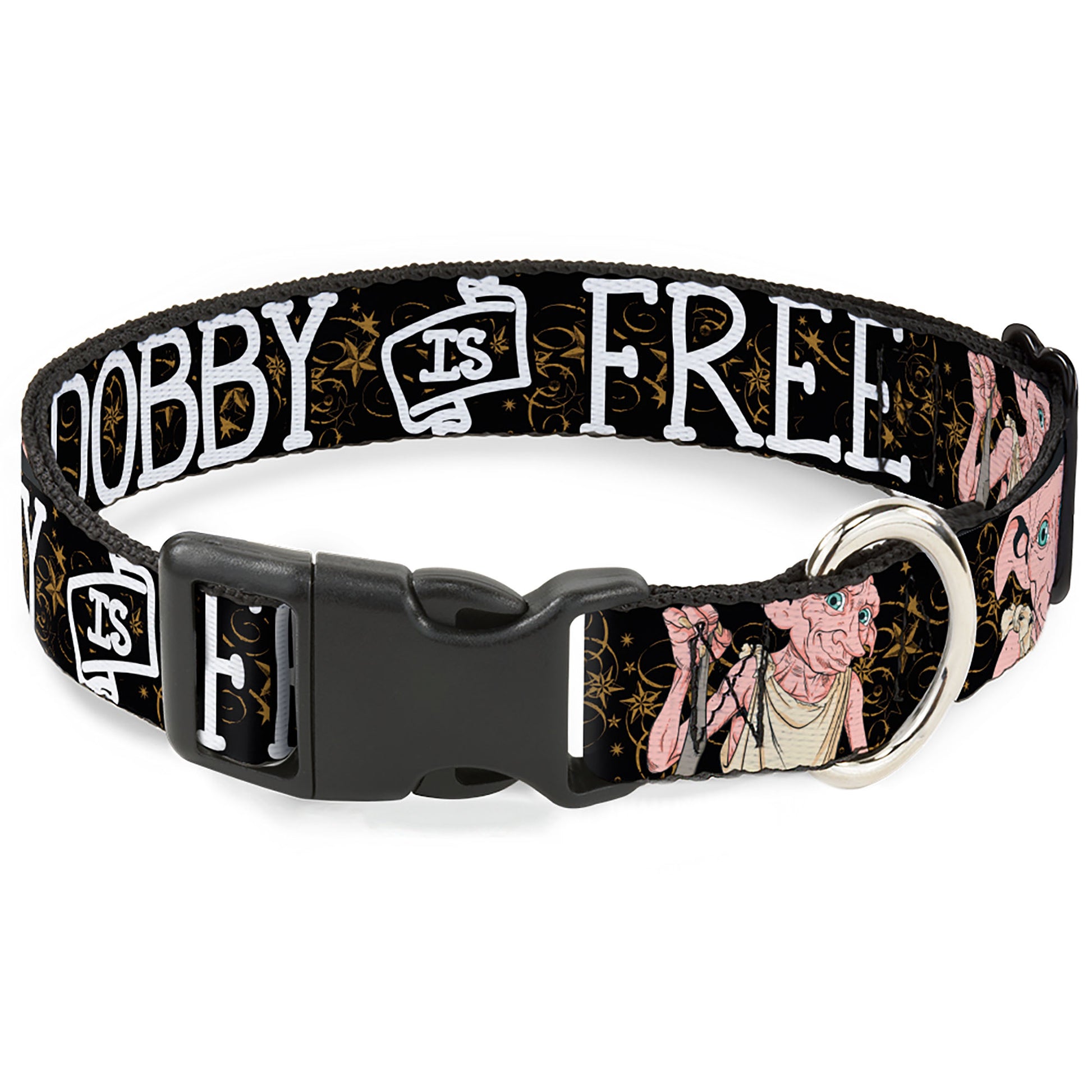 Plastic Clip Collar - DOBBY IS FREE/3-Dobby Poses Star Swirls Black/Gold/White Plastic Clip Collars Harry Potter
