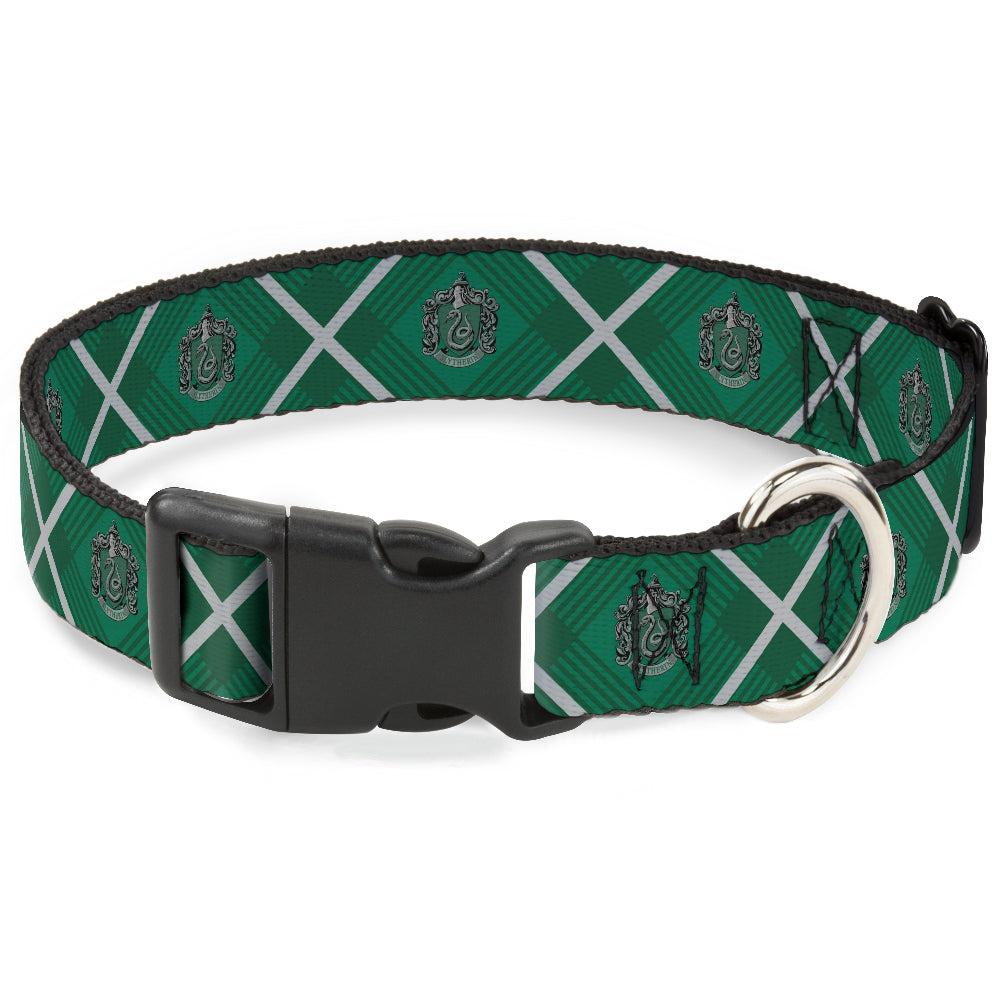 Plastic Clip Collar - Harry Potter Slytherin Crest Plaid Greens/Gray Plastic Clip Collars Harry Potter