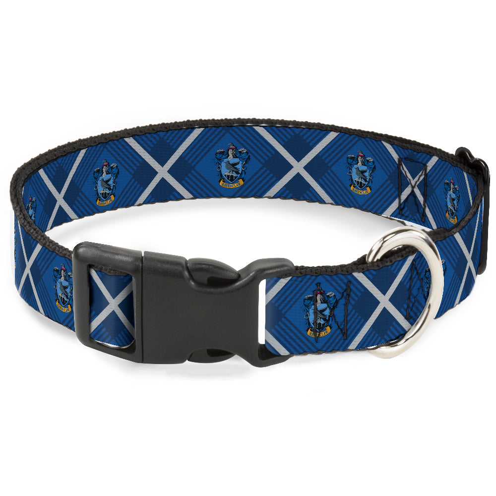 Plastic Clip Collar - Harry Potter Ravenclaw Crest Plaid Blues/Gray Plastic Clip Collars Harry Potter