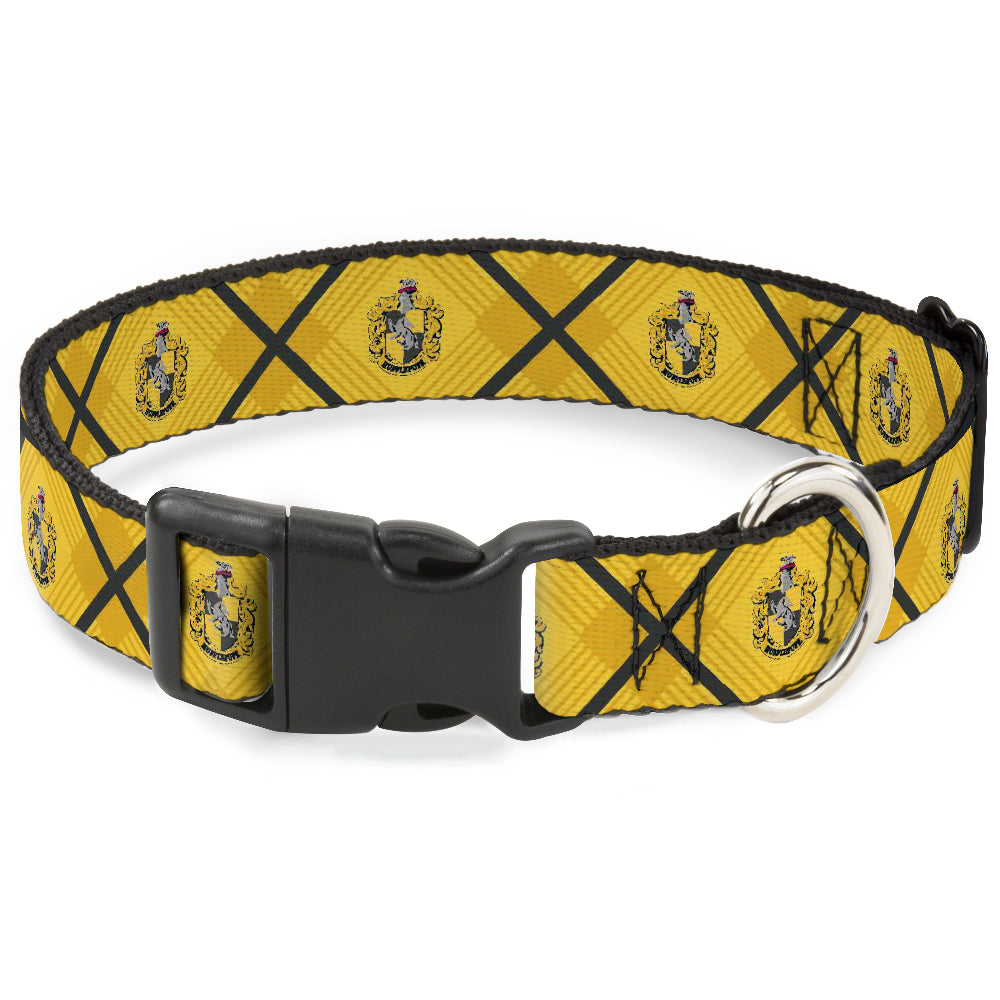 Plastic Clip Collar - Harry Potter Hufflepuff Crest Plaid Yellows/Gray Plastic Clip Collars Harry Potter