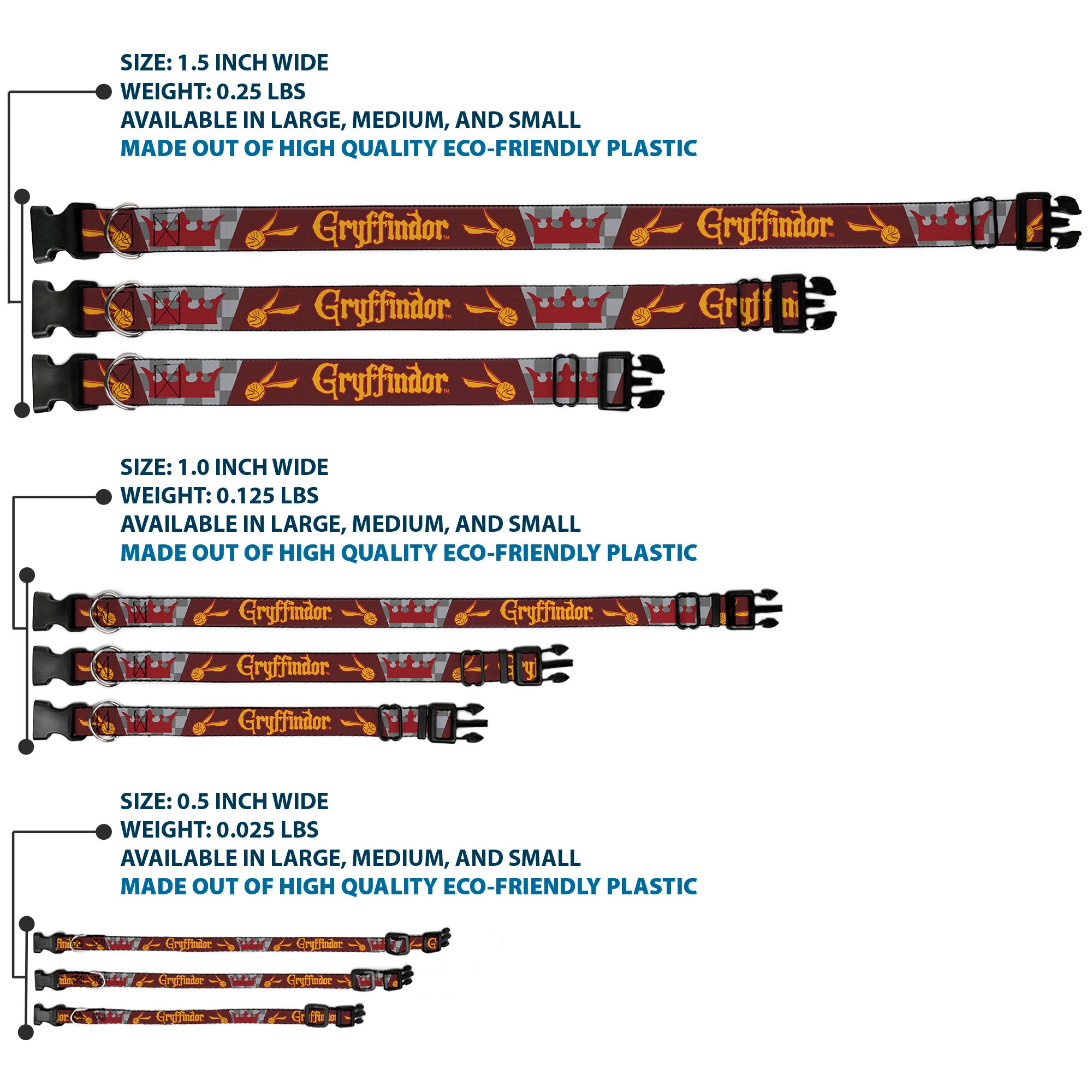 Plastic Clip Collar - Harry Potter GRYFFINDOR/Quiditch Ball/Crown Burgundy Red/Golds/Grays Plastic Clip Collars Harry Potter