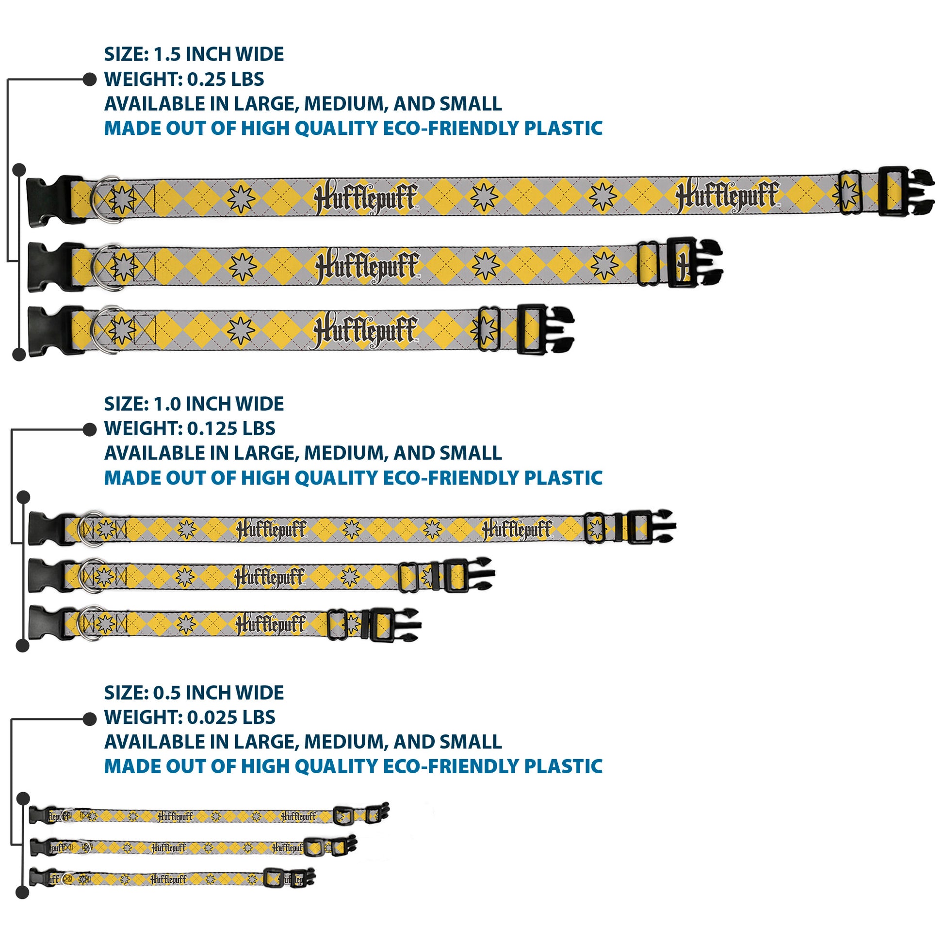 Plastic Clip Collar - Harry Potter HUFFLEPUFF/Stars Argyle Plaid Gray/Gold/Browns Plastic Clip Collars Harry Potter