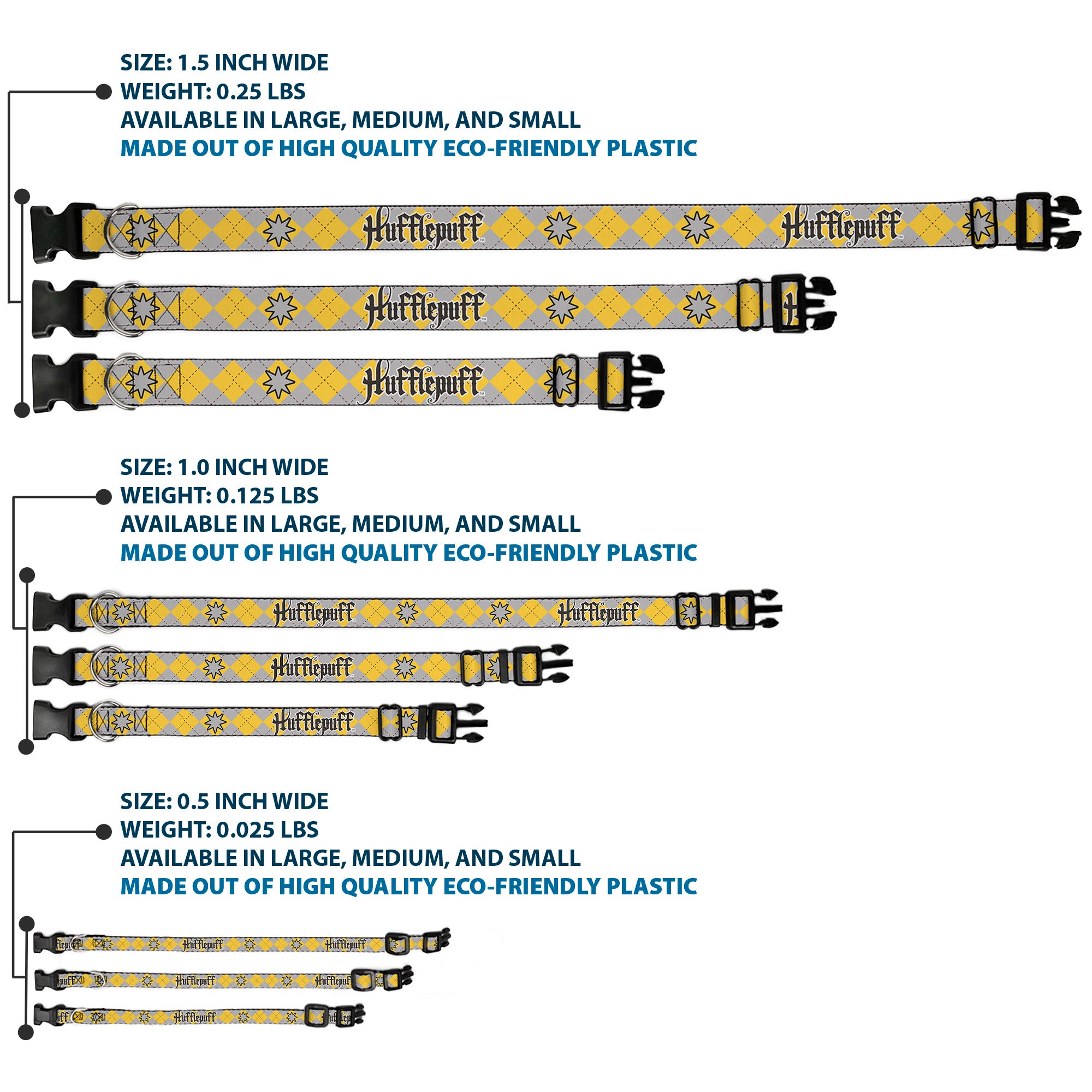 Plastic Clip Collar - Harry Potter HUFFLEPUFF/Stars Argyle Plaid Gray/Gold/Browns Plastic Clip Collars Harry Potter