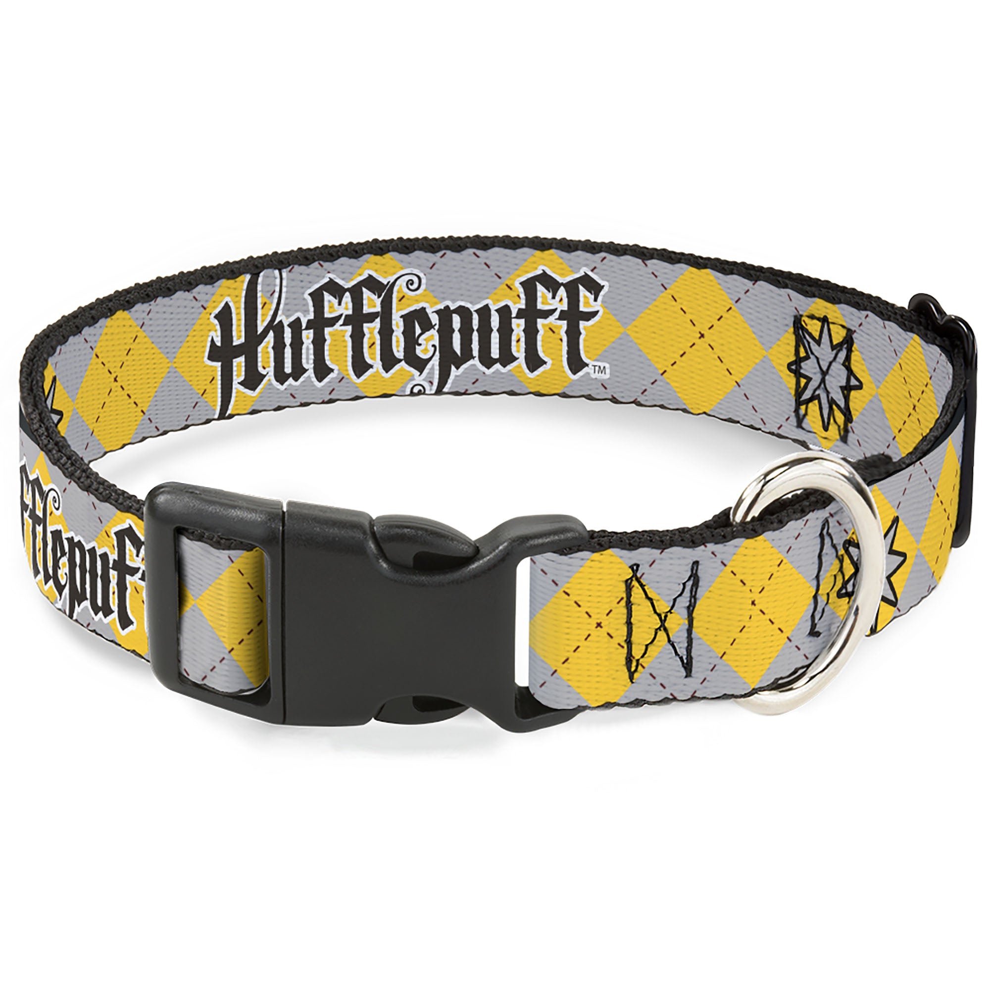 Plastic Clip Collar - Harry Potter HUFFLEPUFF/Stars Argyle Plaid Gray/Gold/Browns Plastic Clip Collars Harry Potter