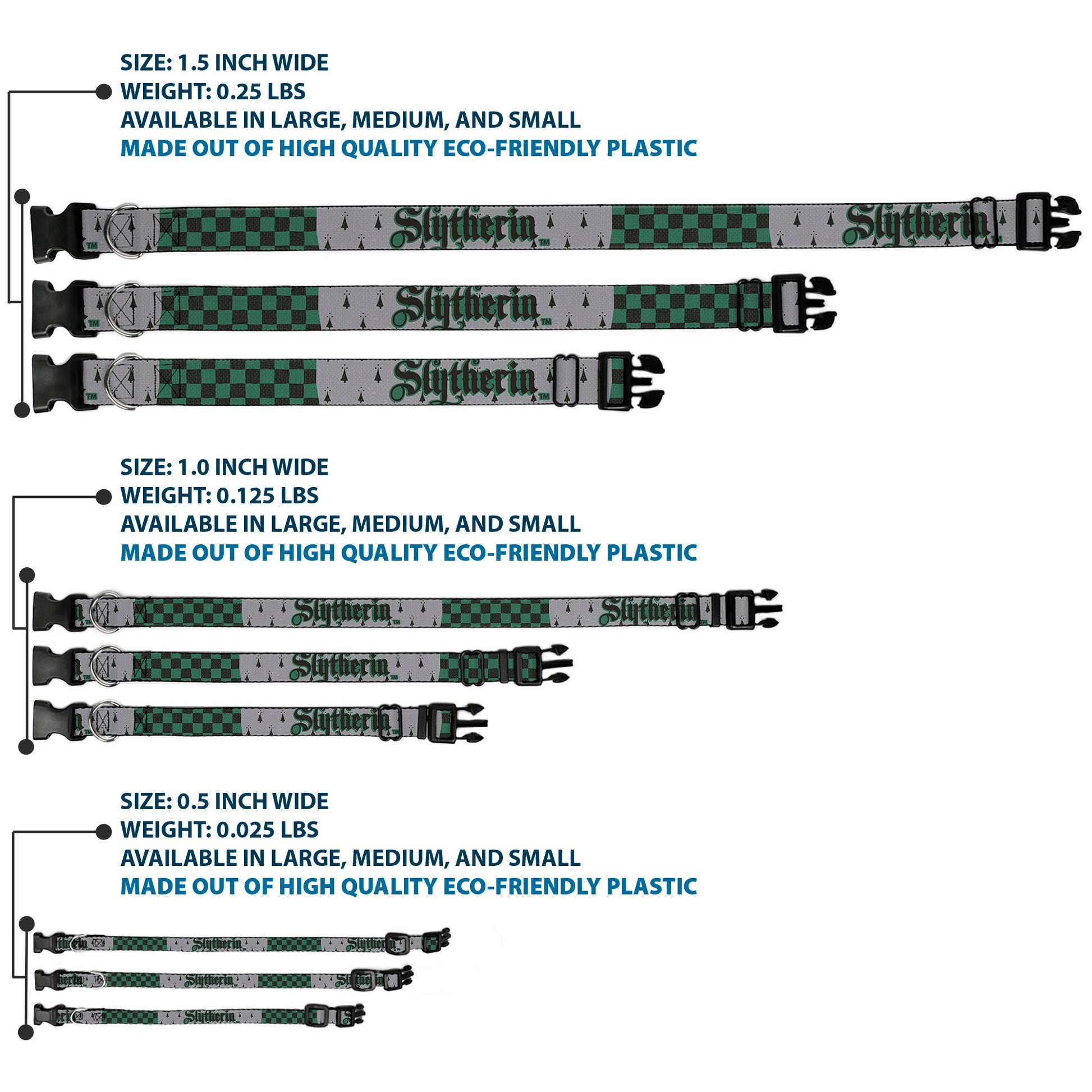 Plastic Clip Collar - Harry Potter SLYTHERIN/Checker Blocks Grays/Greens Plastic Clip Collars Harry Potter