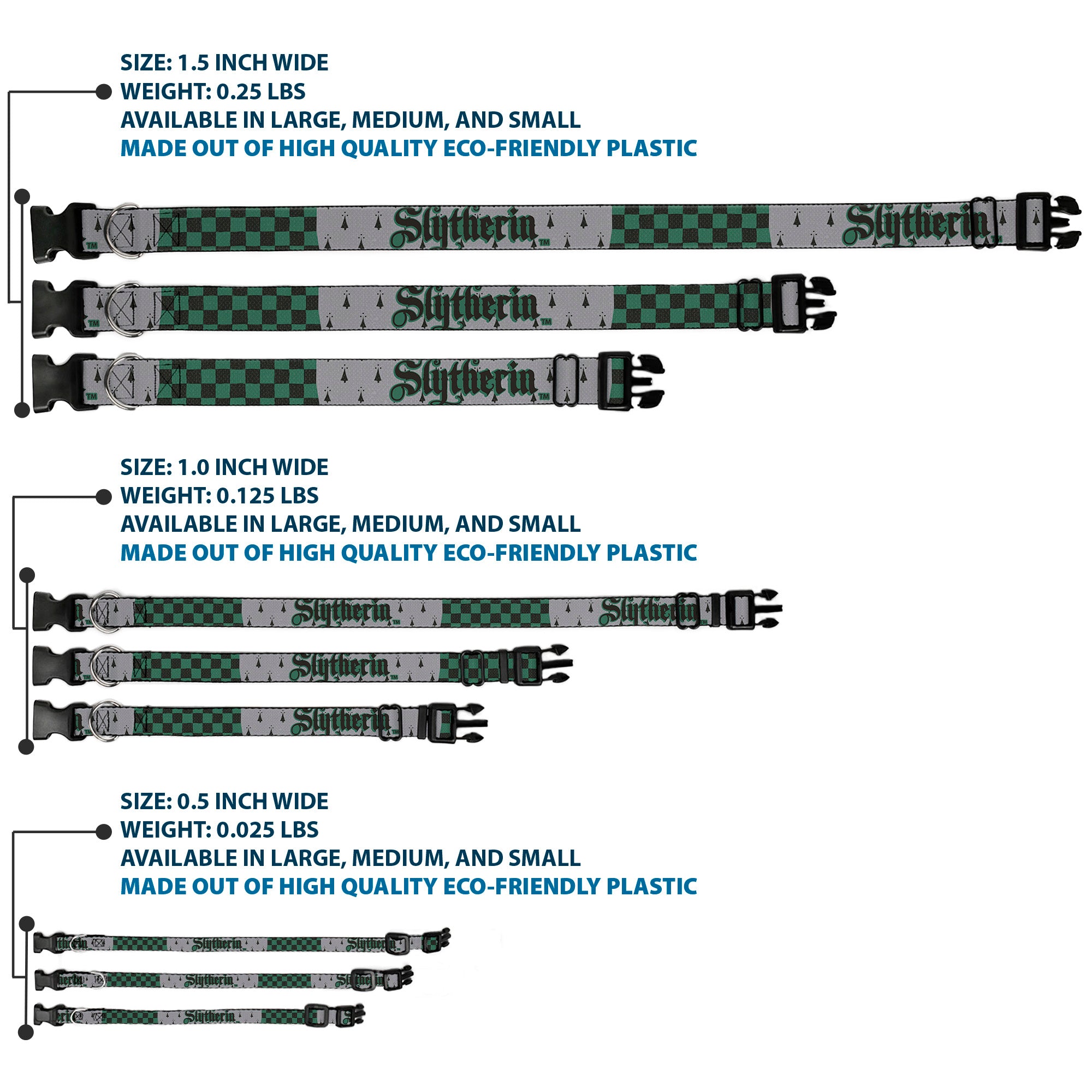 Plastic Clip Collar - Harry Potter SLYTHERIN/Checker Blocks Grays/Greens Plastic Clip Collars Harry Potter