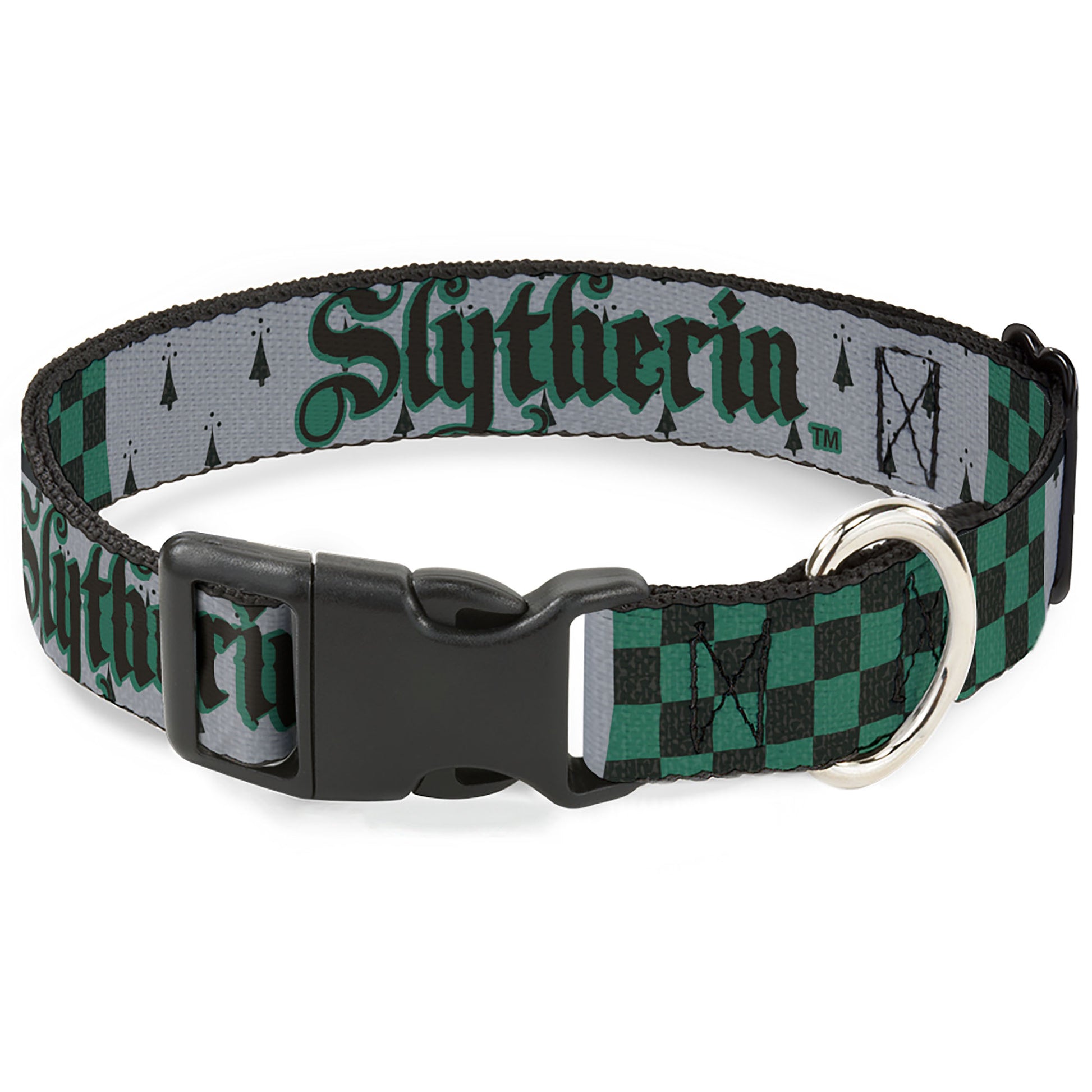 Plastic Clip Collar - Harry Potter SLYTHERIN/Checker Blocks Grays/Greens Plastic Clip Collars Harry Potter