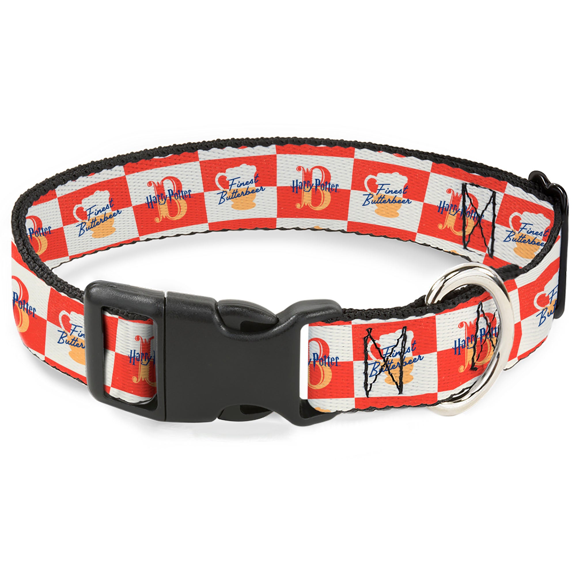 Plastic Clip Collar - HARRY POTTER FINEST BUTTERBEER Logo and Mug Checker Red/White/Yellow Plastic Clip Collars Harry Potter