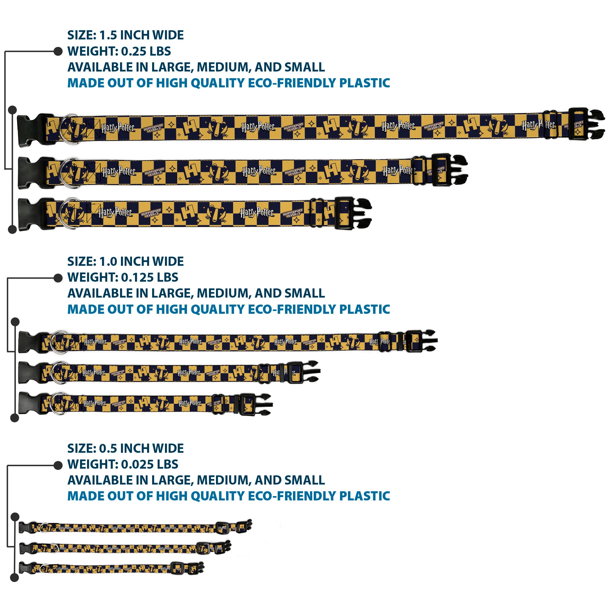 Plastic Clip Collar - Harry Potter Hufflepuff Icons Checker Yellow/Navy Plastic Clip Collars Harry Potter