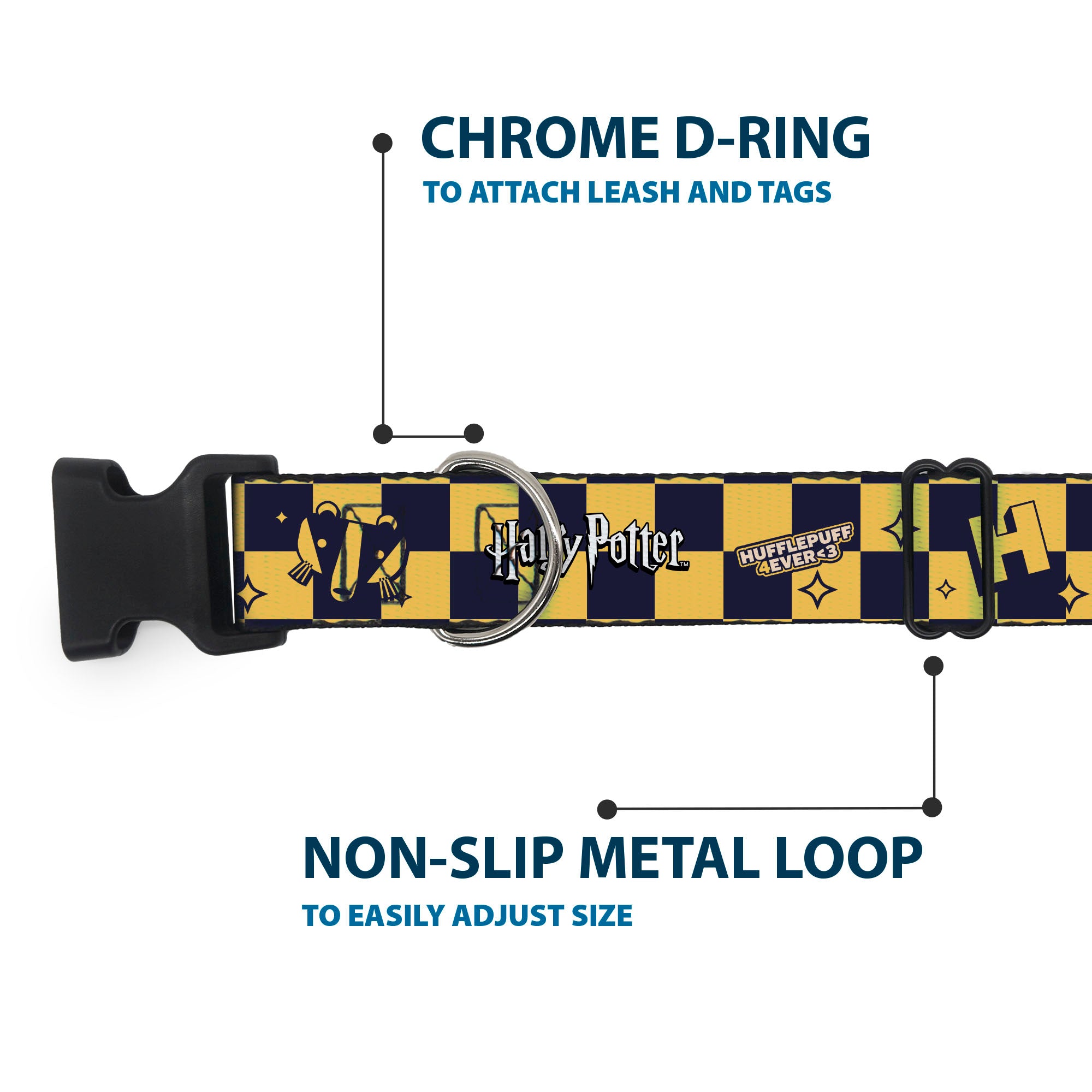 Plastic Clip Collar - Harry Potter Hufflepuff Icons Checker Yellow/Navy Plastic Clip Collars Harry Potter