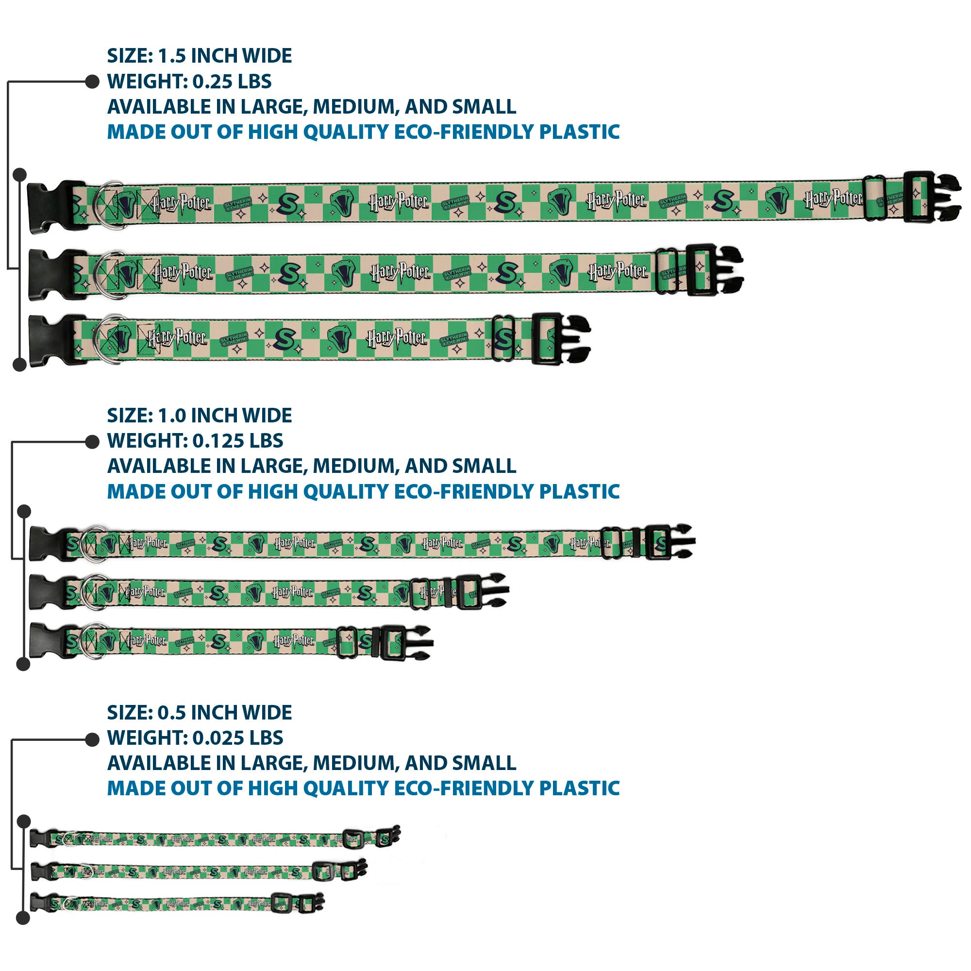 Plastic Clip Collar - Harry Potter Slytherin Icons Checker Cream/Mint Plastic Clip Collars Harry Potter