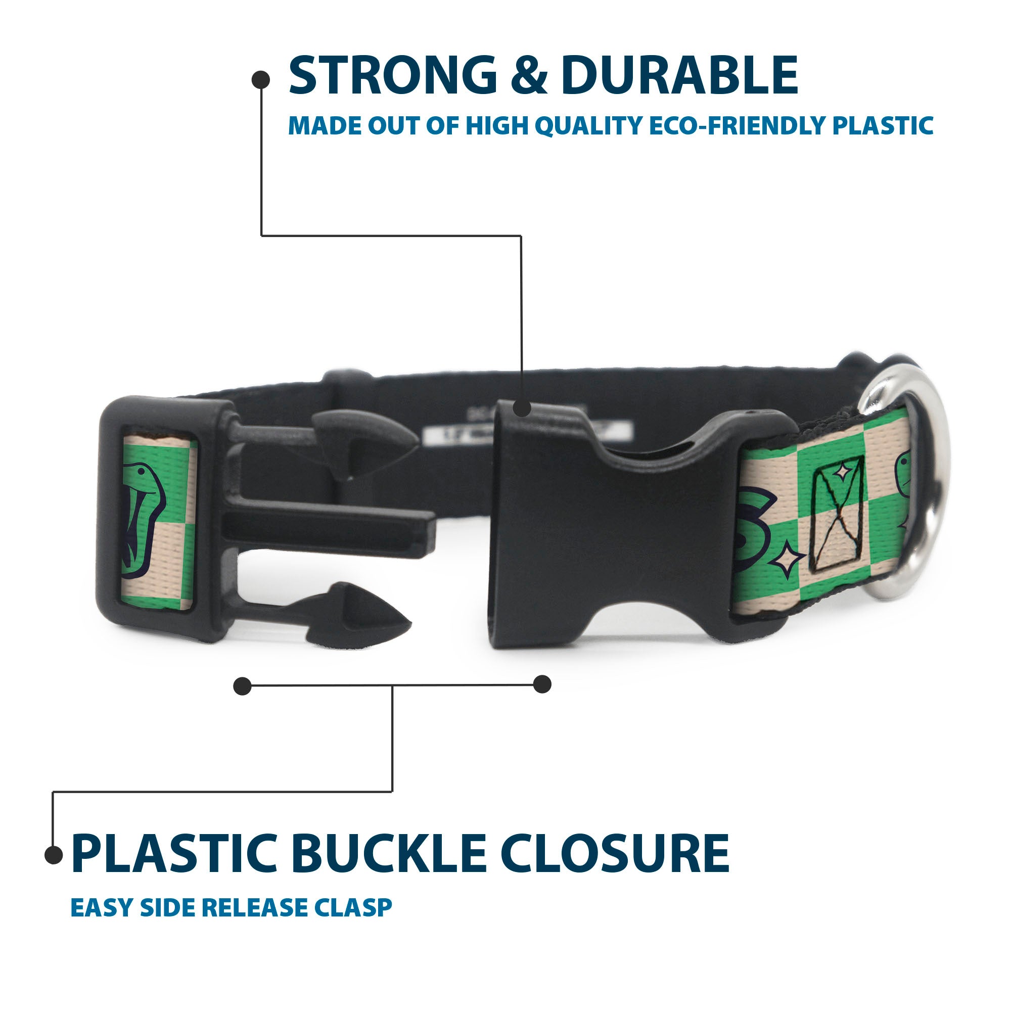 Plastic Clip Collar - Harry Potter Slytherin Icons Checker Cream/Mint Plastic Clip Collars Harry Potter