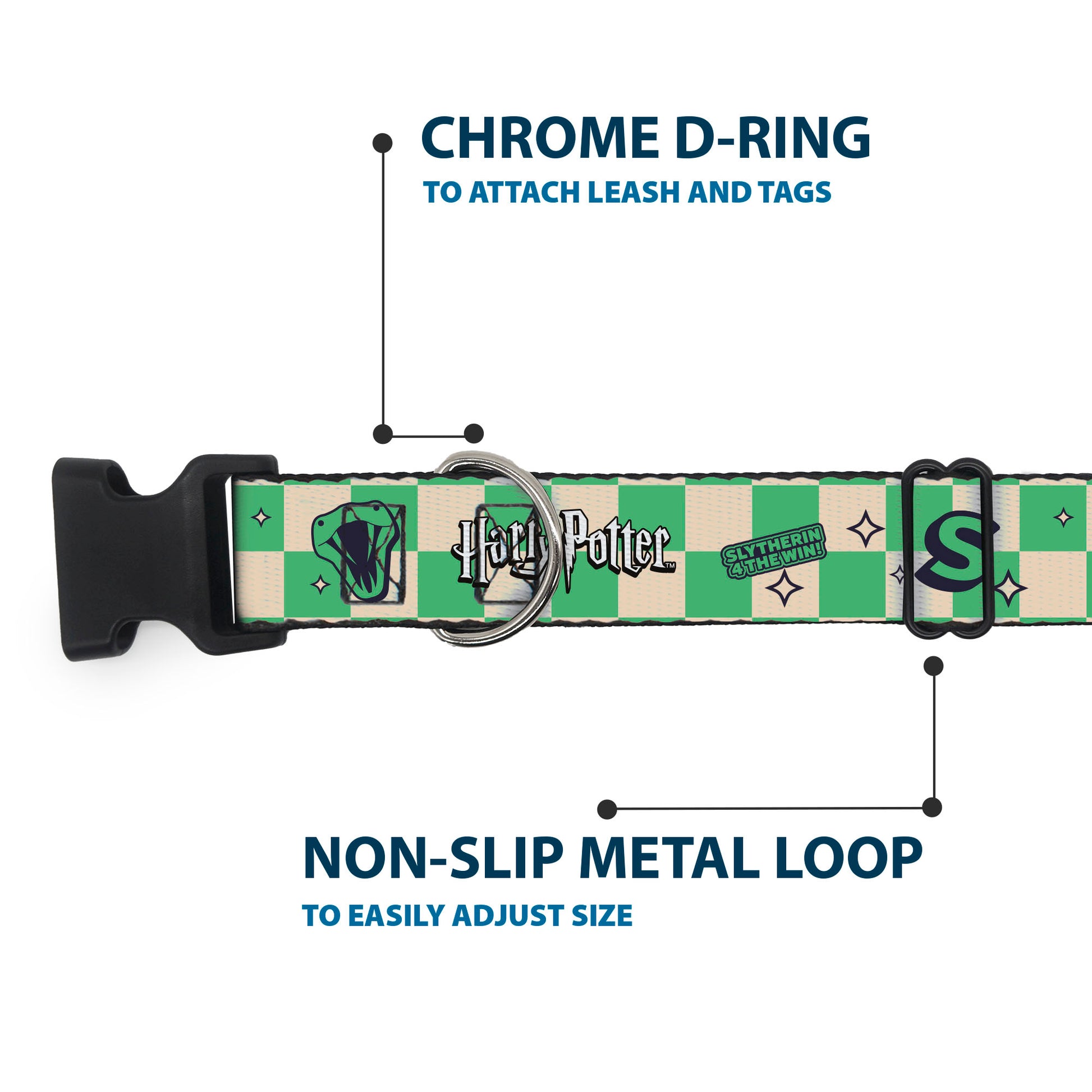 Plastic Clip Collar - Harry Potter Slytherin Icons Checker Cream/Mint Plastic Clip Collars Harry Potter