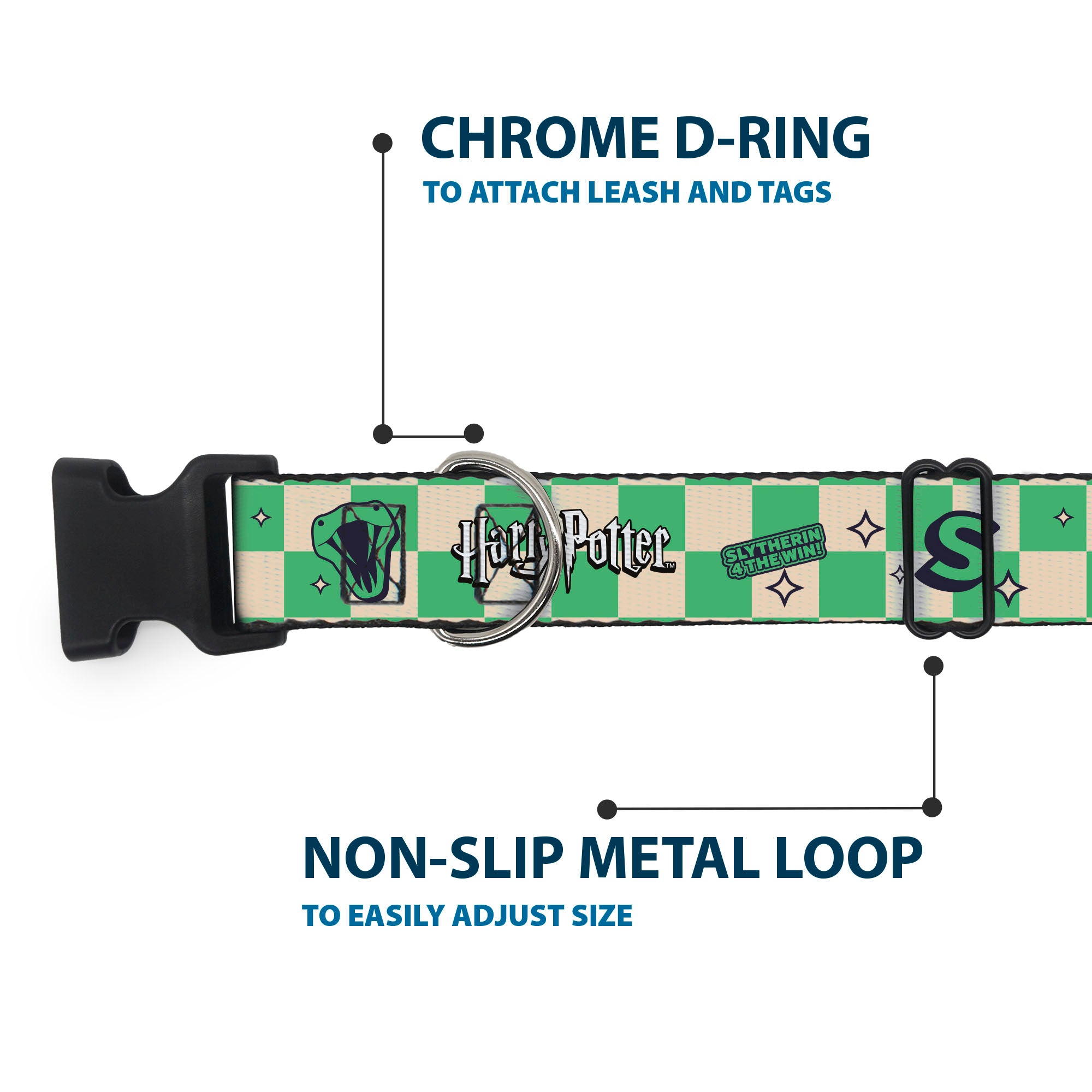 Plastic Clip Collar - Harry Potter Slytherin Icons Checker Cream/Mint Plastic Clip Collars Harry Potter