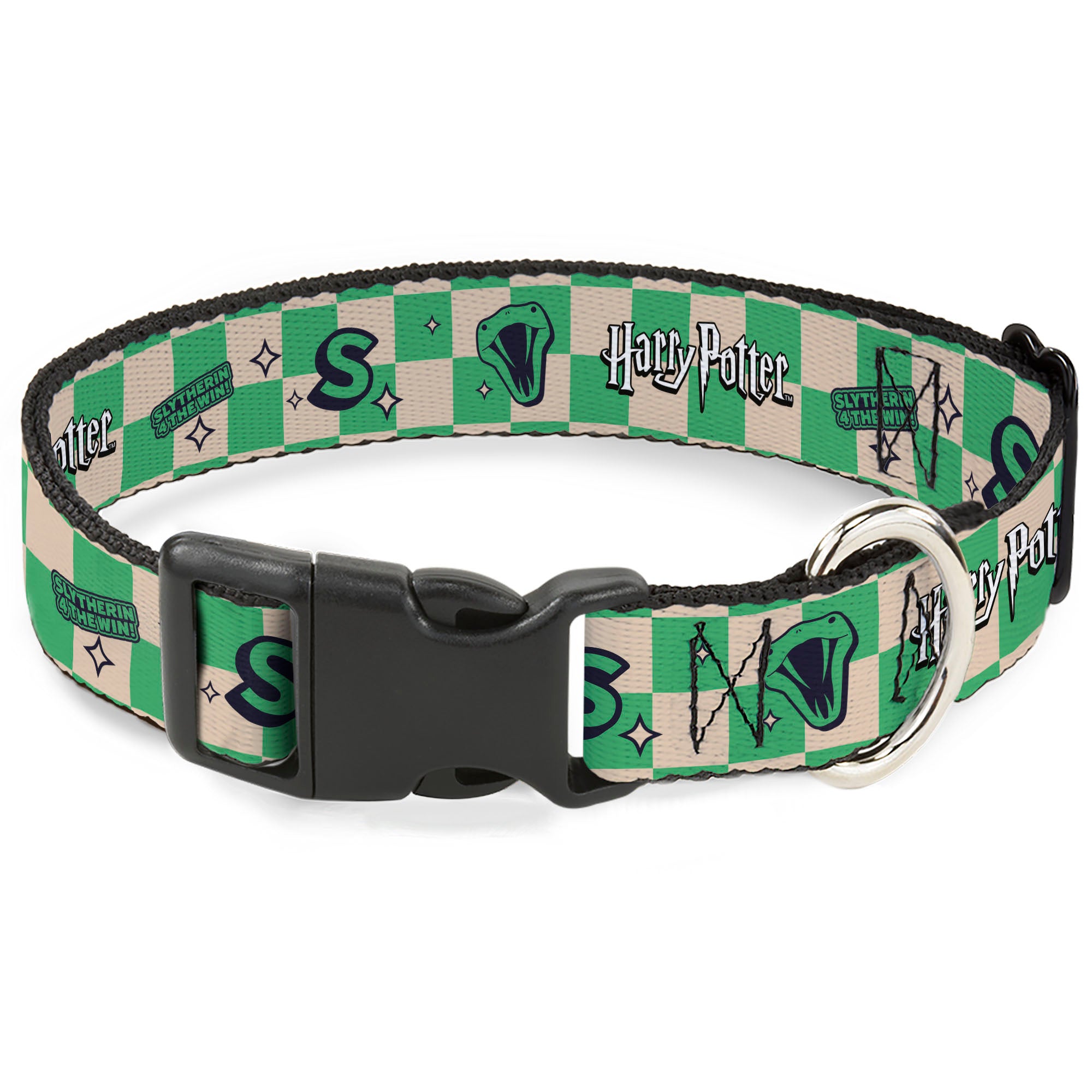 Plastic Clip Collar - Harry Potter Slytherin Icons Checker Cream/Mint Plastic Clip Collars Harry Potter