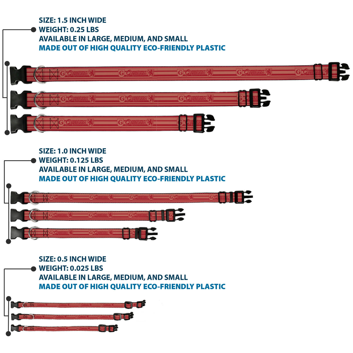 Plastic Clip Collar - Harry Potter Gryffindor House Champion Icons Stripe Red Dog Collars Plastic Clip Side Release Harry Potter