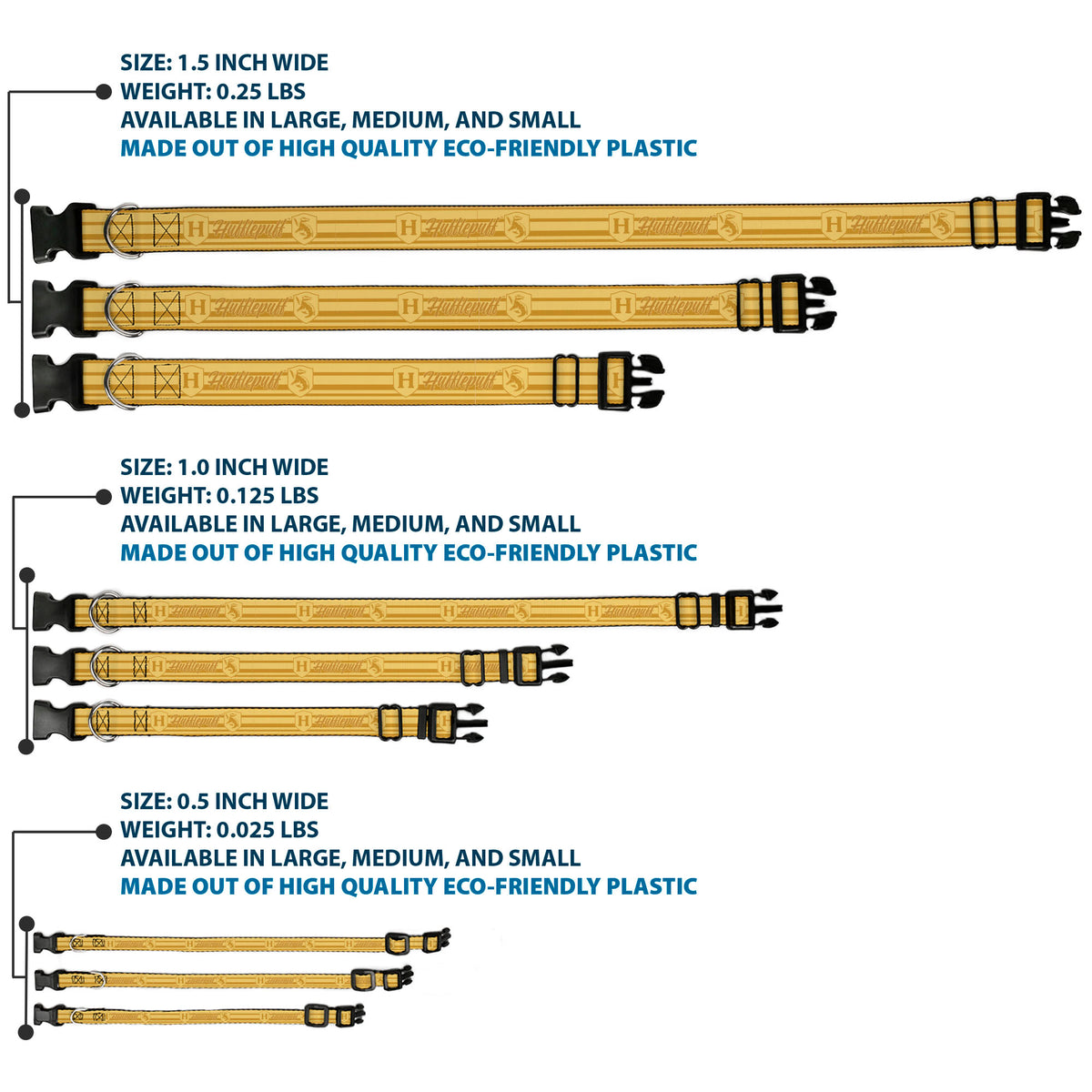 Plastic Clip Collar - Harry Potter Hufflepuff House Champion Icons Stripe Yellows Dog Collars Plastic Clip Side Release Harry Potter