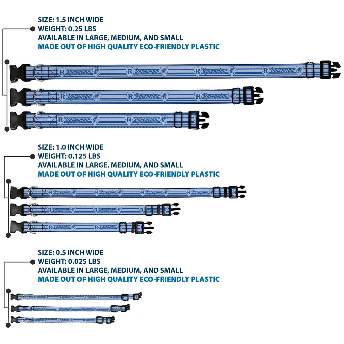 Plastic Clip Collar - Harry Potter Ravenclaw House Champion Icons Stripe Blues Dog Collars Plastic Clip Side Release Harry Potter