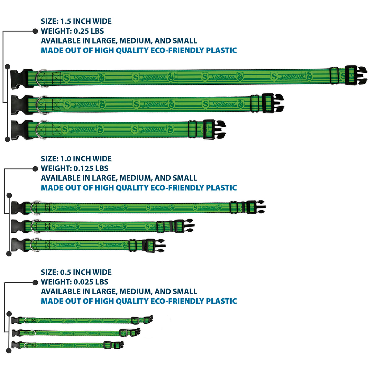 Plastic Clip Collar - Harry Potter Slytherin House Champion Icons Stripe Greens Dog Collars Plastic Clip Side Release Harry Potter