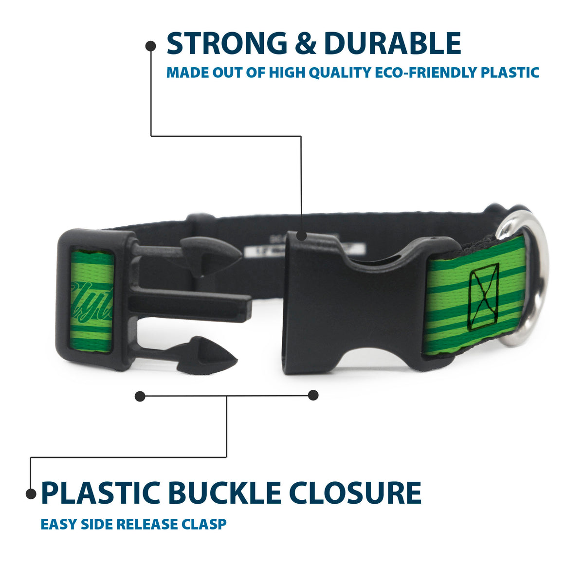 Plastic Clip Collar - Harry Potter Slytherin House Champion Icons Stripe Greens Dog Collars Plastic Clip Side Release Harry Potter