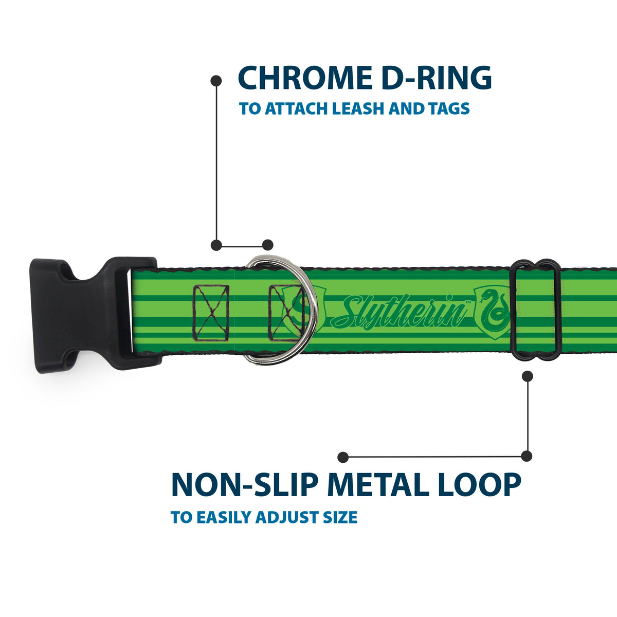 Plastic Clip Collar - Harry Potter Slytherin House Champion Icons Stripe Greens Dog Collars Plastic Clip Side Release Harry Potter