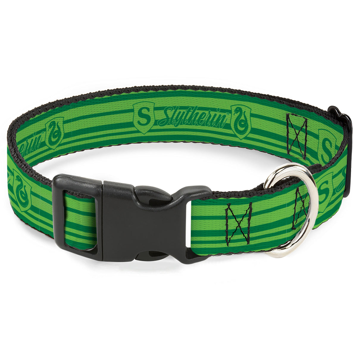Plastic Clip Collar - Harry Potter Slytherin House Champion Icons Stripe Greens Dog Collars Plastic Clip Side Release Harry Potter